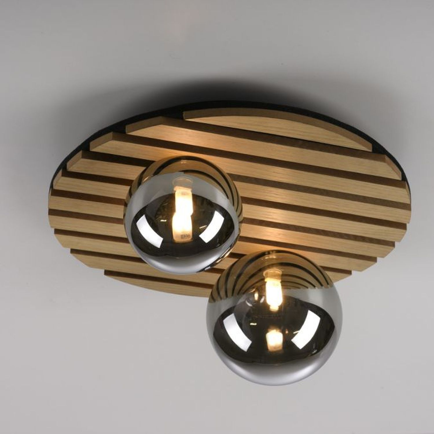 Wohnliche Deckenlampe Glaskugeln Holz G9 Ø38,5 cm Natur