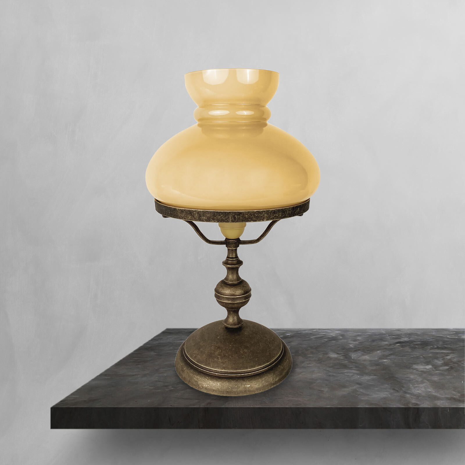 Tischlampe Messing Glas 39 cm in Bronze Antik Creme E14 Lampe, Tischlampe