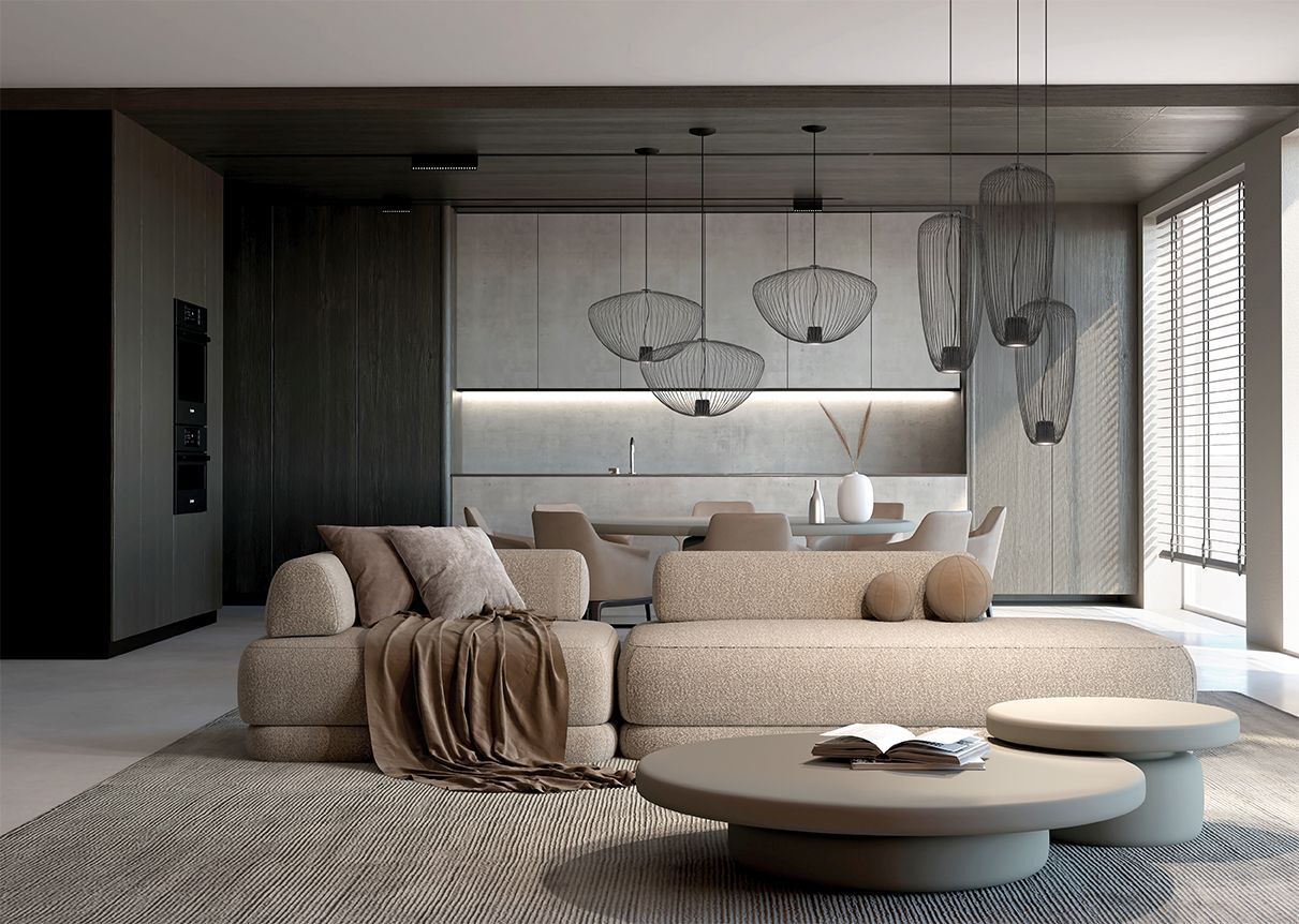 Dekorative Hängelampe Metall B:54,5 cm GU10 Umbra Grau wohnzimmer, sofa, moderne einrichtung, kühles grau, pendelleuchten