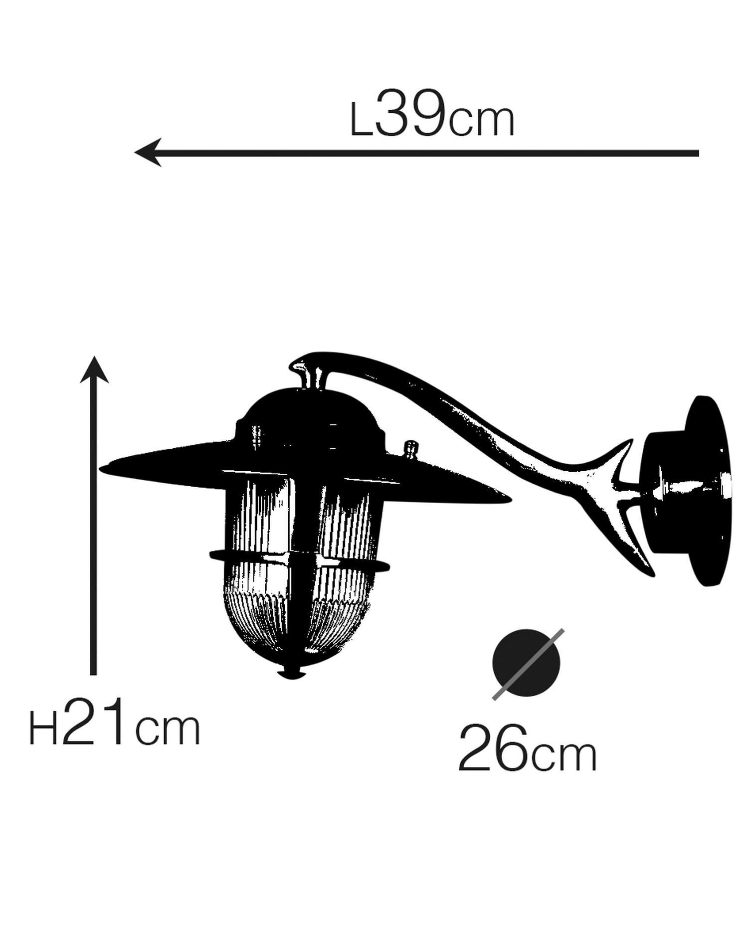 Wandleuchte außen Echt-Messing Glas 26 cm breit IP64