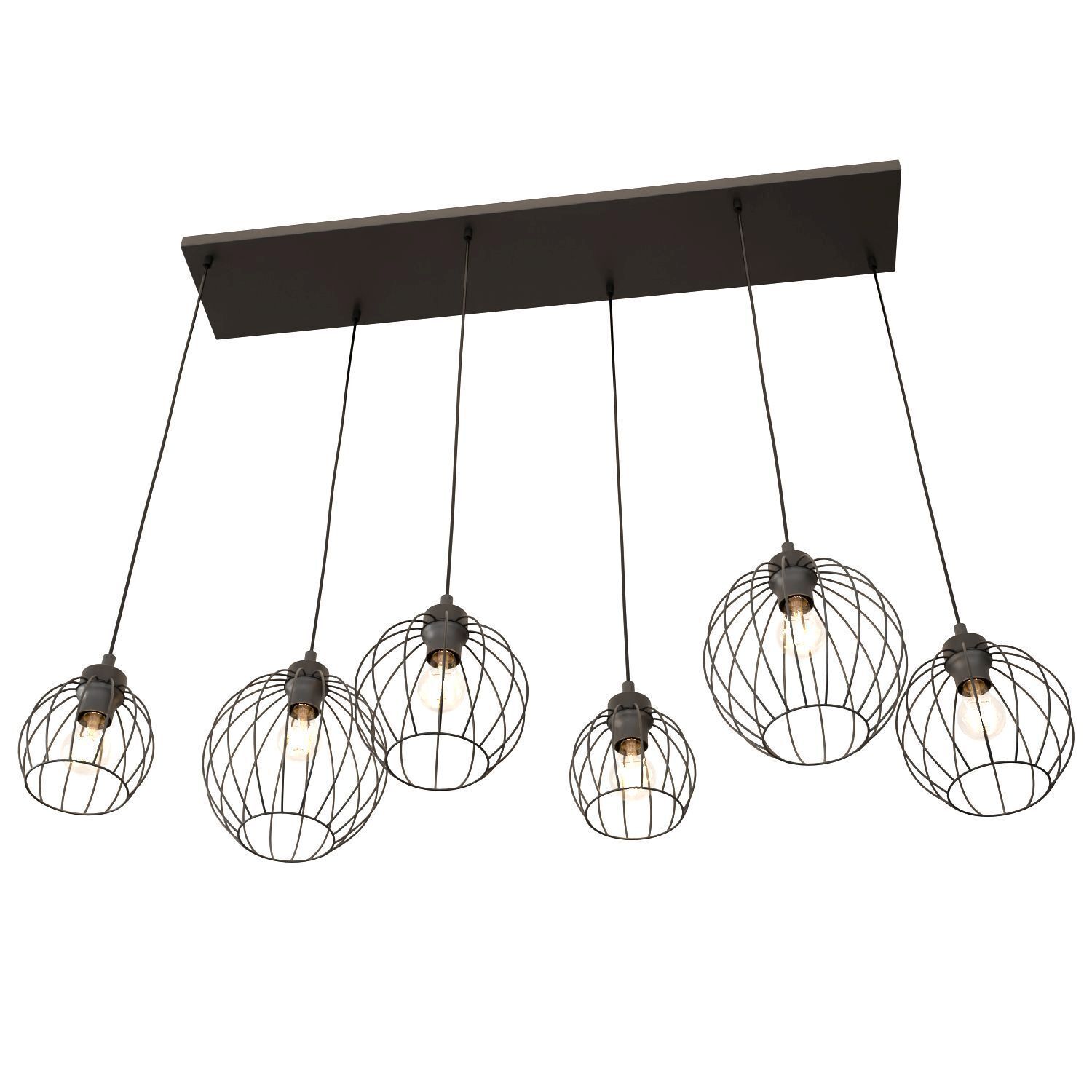 Schwarze Pendelleuchte E27 Metall 6-flammig L:125 cm Leuchter, Lampe, Leuchte