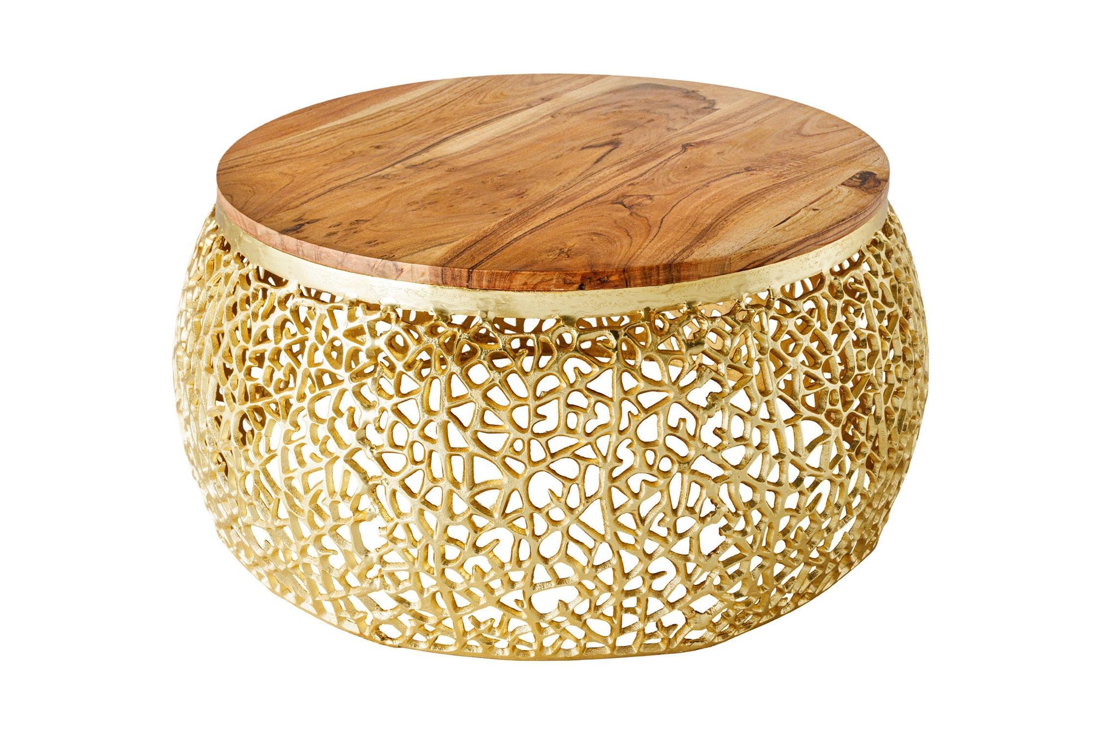 Couchtisch Akazienholz Metall Natur Gold 72x72 cm Handarbeit