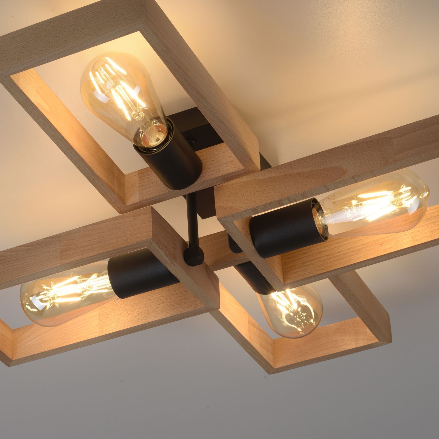 Natürliche Deckenlampe Retro Holz Metall L:62 cm E27