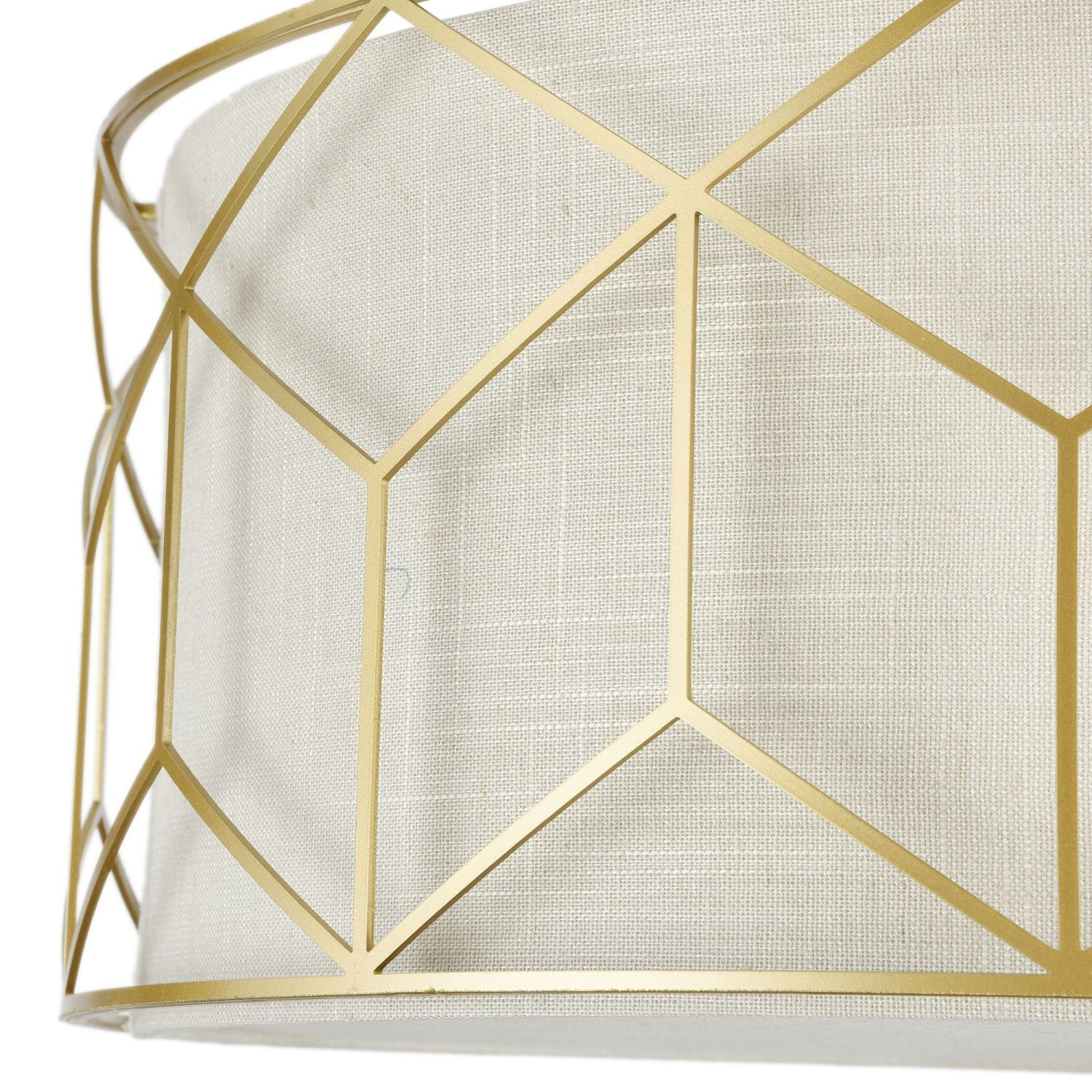 Deckenlampe Stoff Metall E27 D: 43 cm in Gold Natur