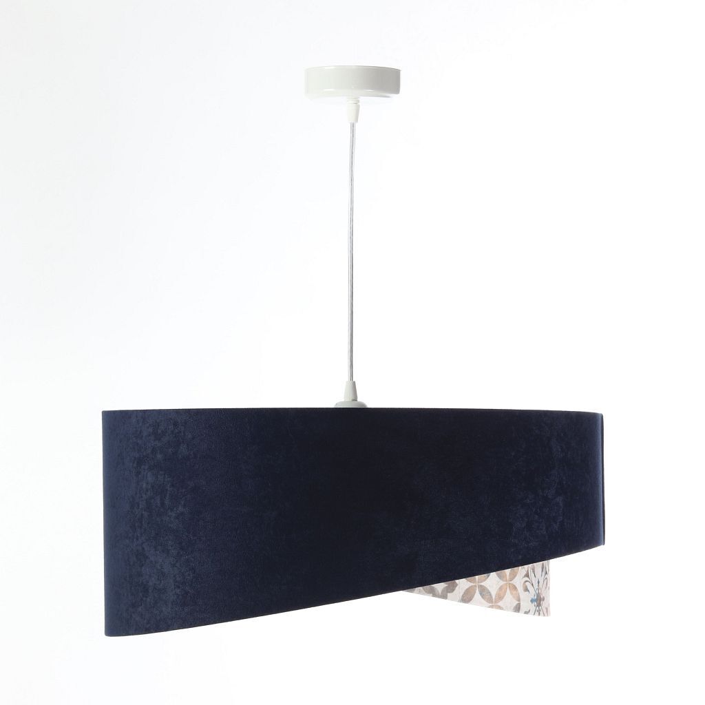 Hängeleuchte Stoff D: 50 cm Velours Optik Blau Beige Silber
