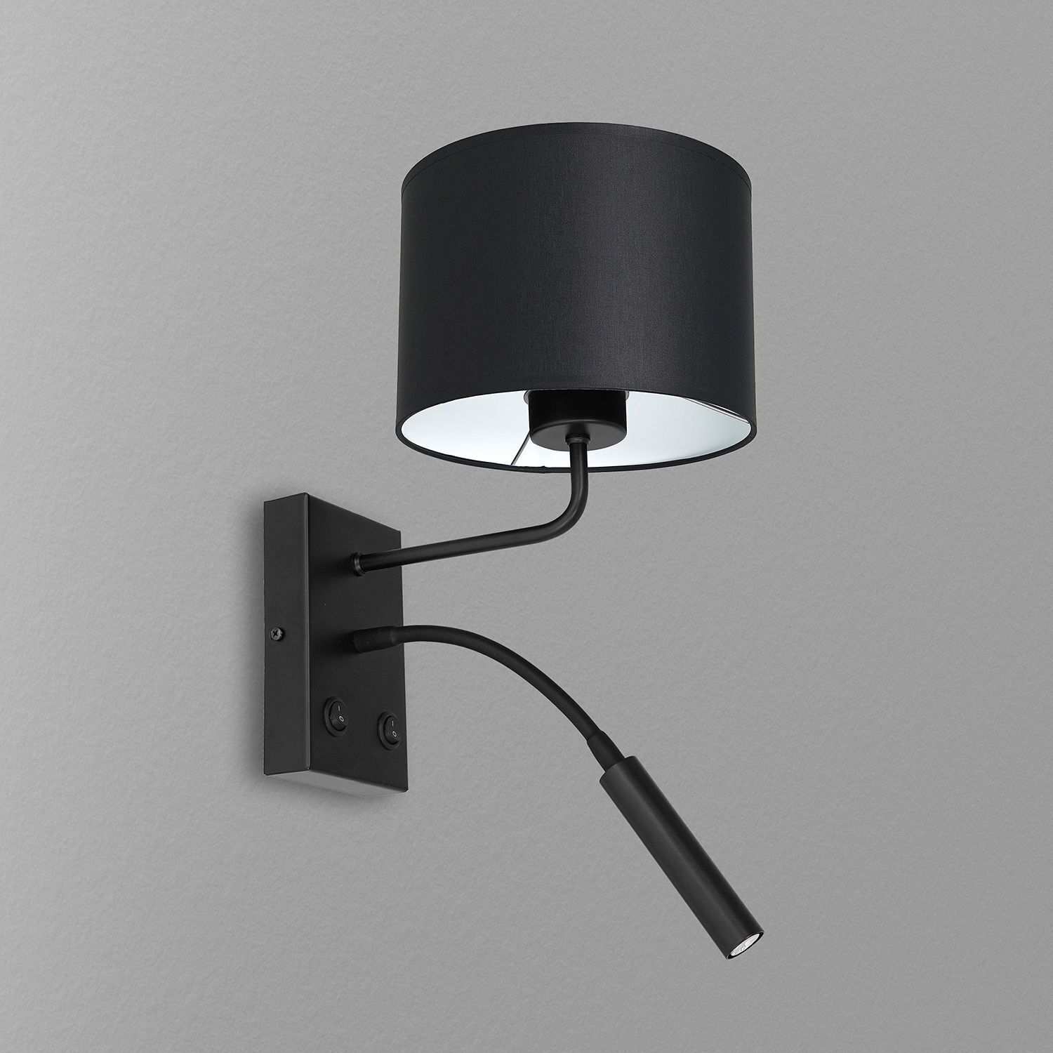 Wandlampe Schwarz Weiß Stoff Lesearm E27 G9 wohnlich