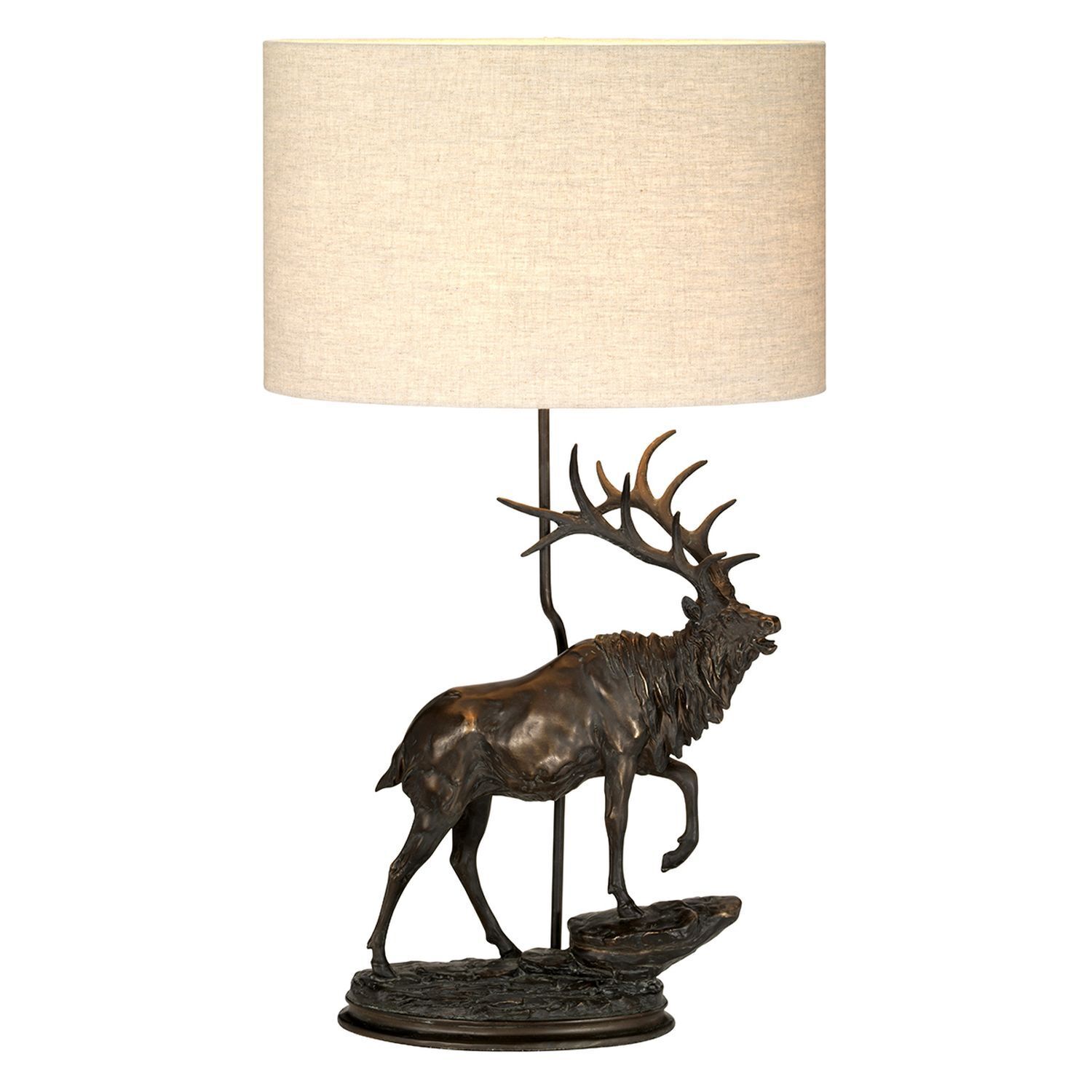 Tischlampe Stoff Resin Hirsch 80cm Bronze antik Natur