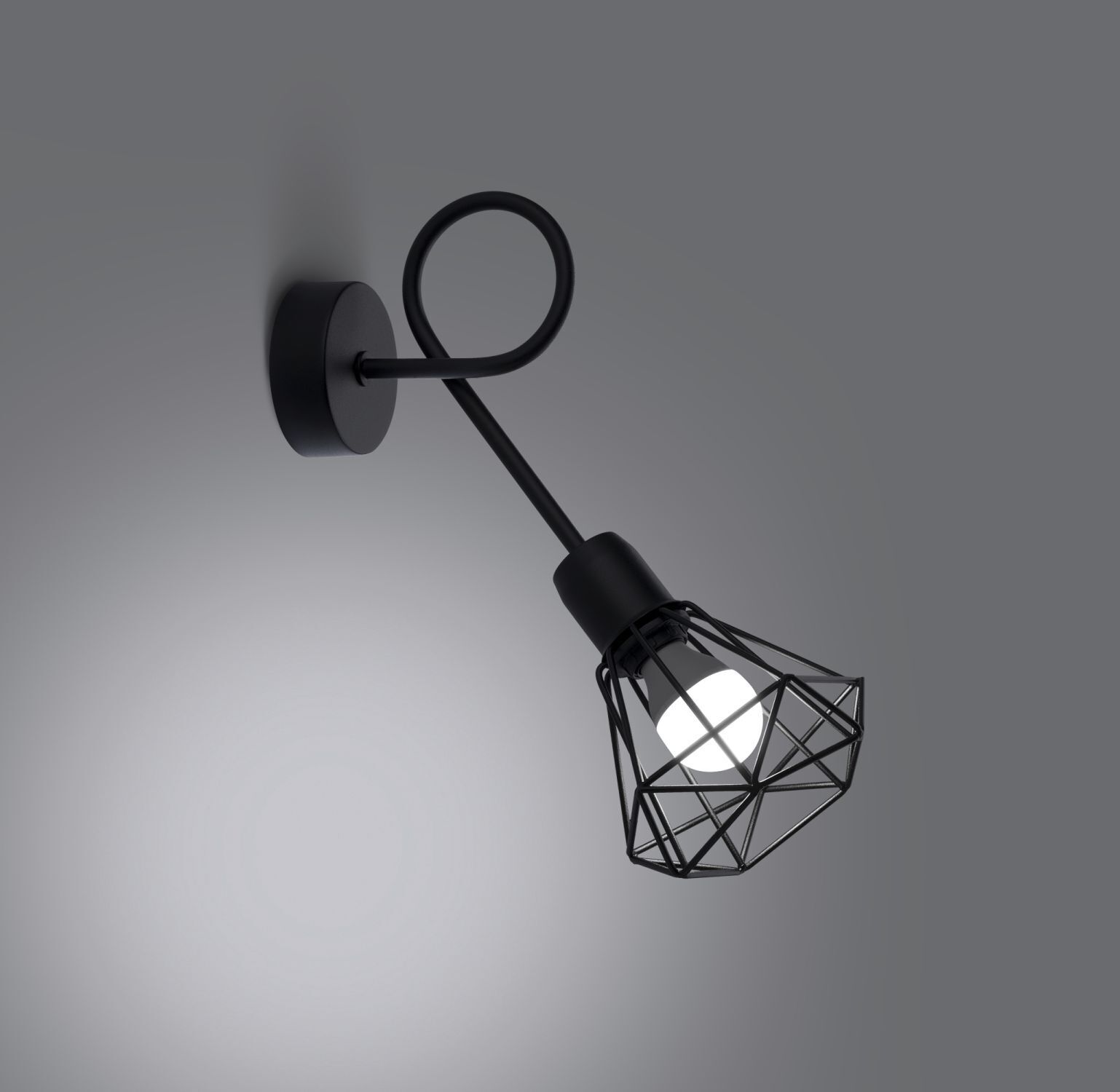 Wandlampe Schwarz lang Retro E27 Käfigschirm BUNA