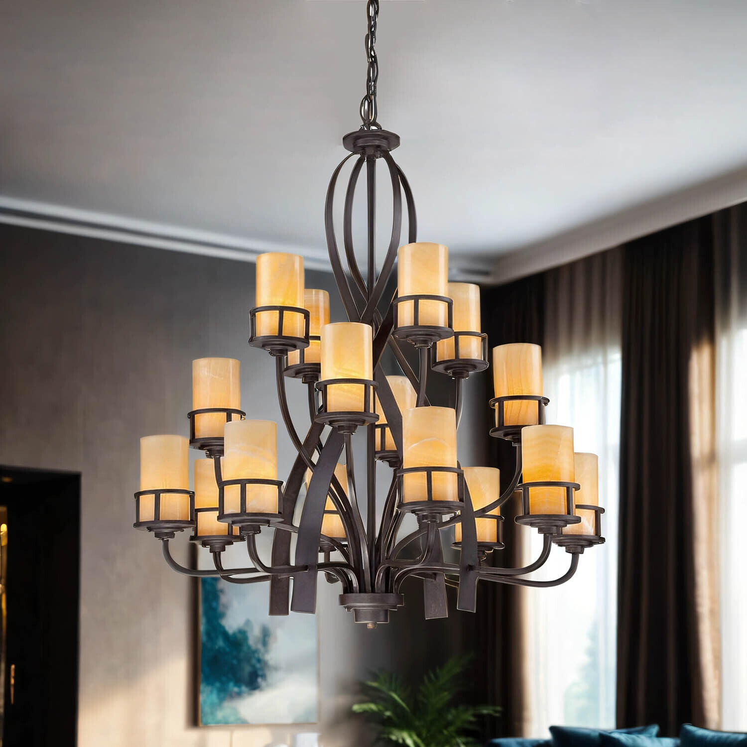 Kronleuchter LAPIDE 16-flmg kürzbar Rustikal Lampe