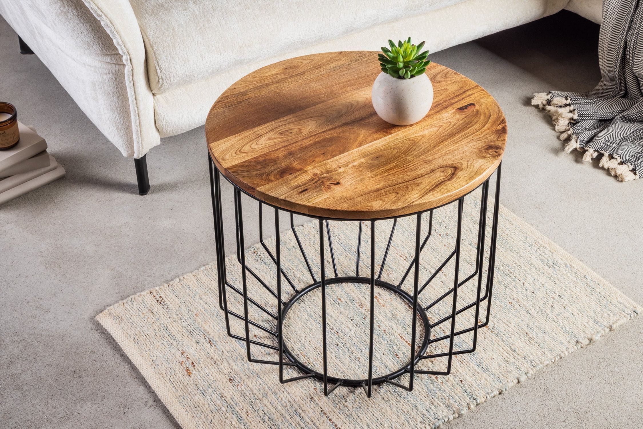 Couchtisch Mango Holz Metall Ø 50 cm rund
