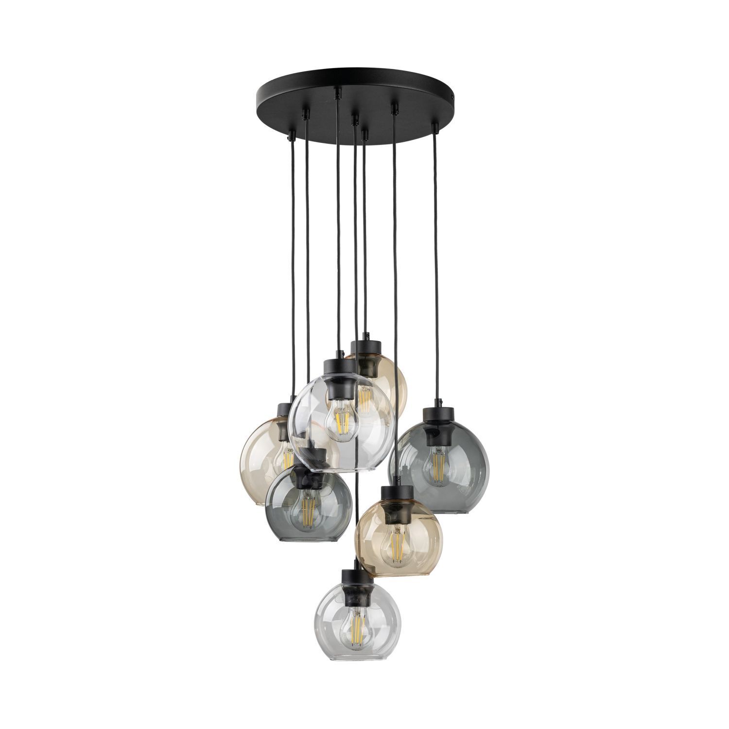 Hängelampe Rauchglas H: max. 140 cm verstellbar 7x E27 Leuchter, Lampe, Leuchte
