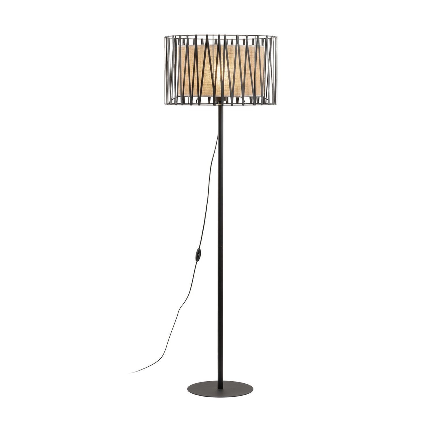 Stehleuchte 158 cm Metall Jute Schwarz Braun E27 Modern Lampe, Lampenschirm