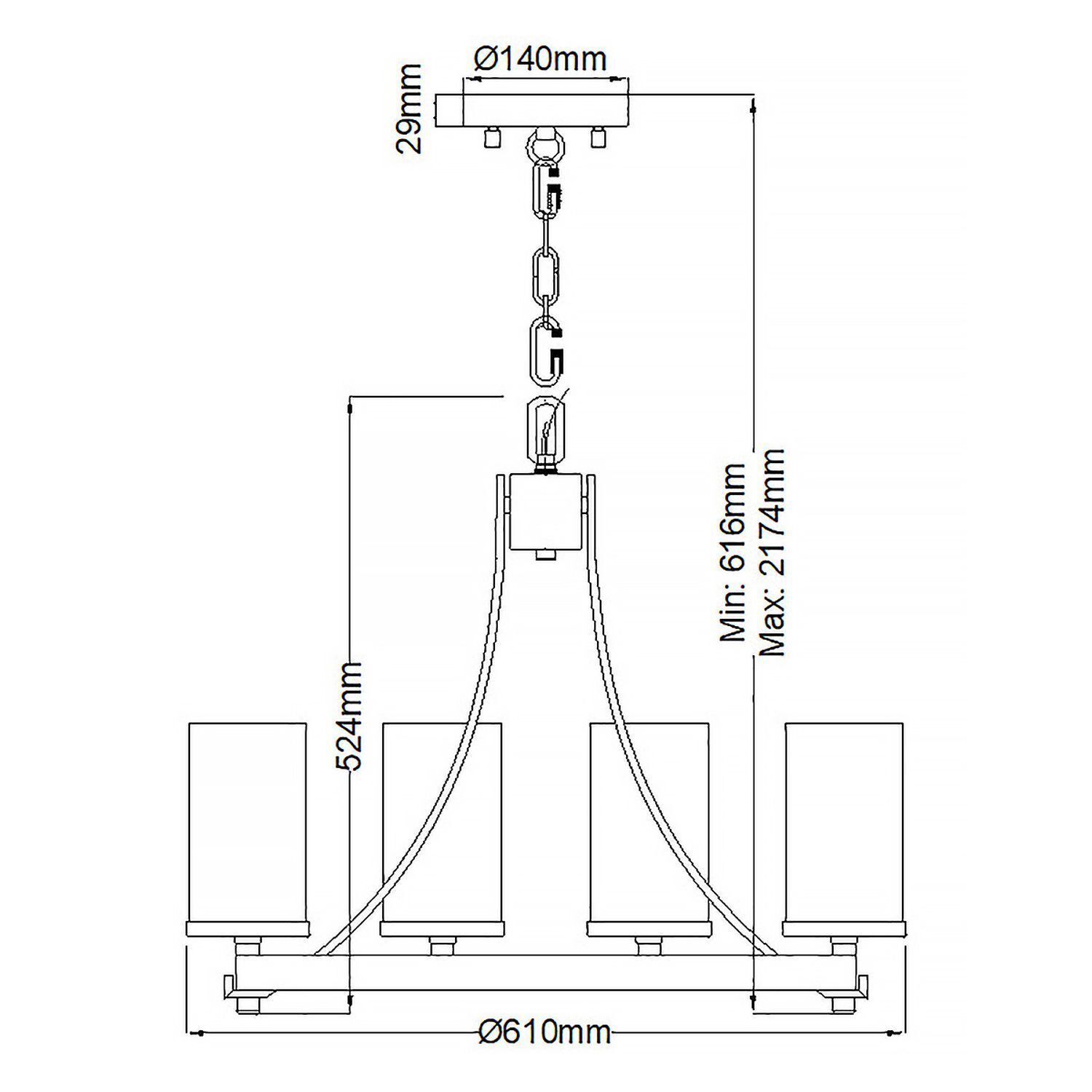 Kronleuchter, Deckenleuchte, Hängelampe, Metall, 4-Licht