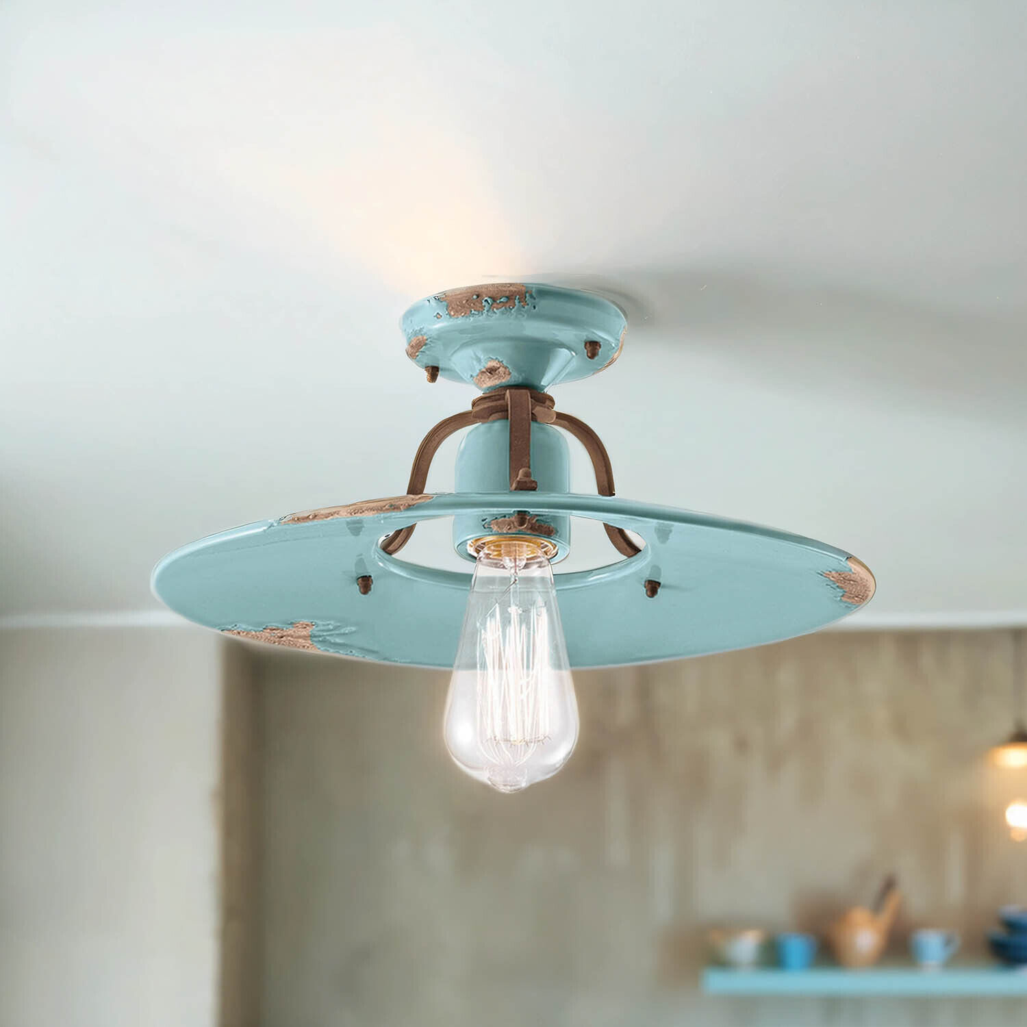 Vintage Deckenleuchte Aus Metall – Verstellbare Höhe Bis 95 Cm, E27 Sockel, Industrie-Stil In Kupfer/Oliv