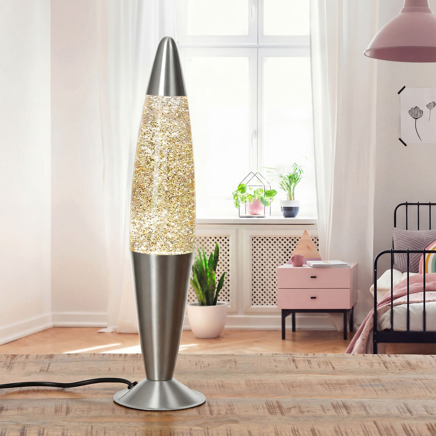 Lavalampe Glitter in Silber Gold 40 cm G9 Retro ROXY