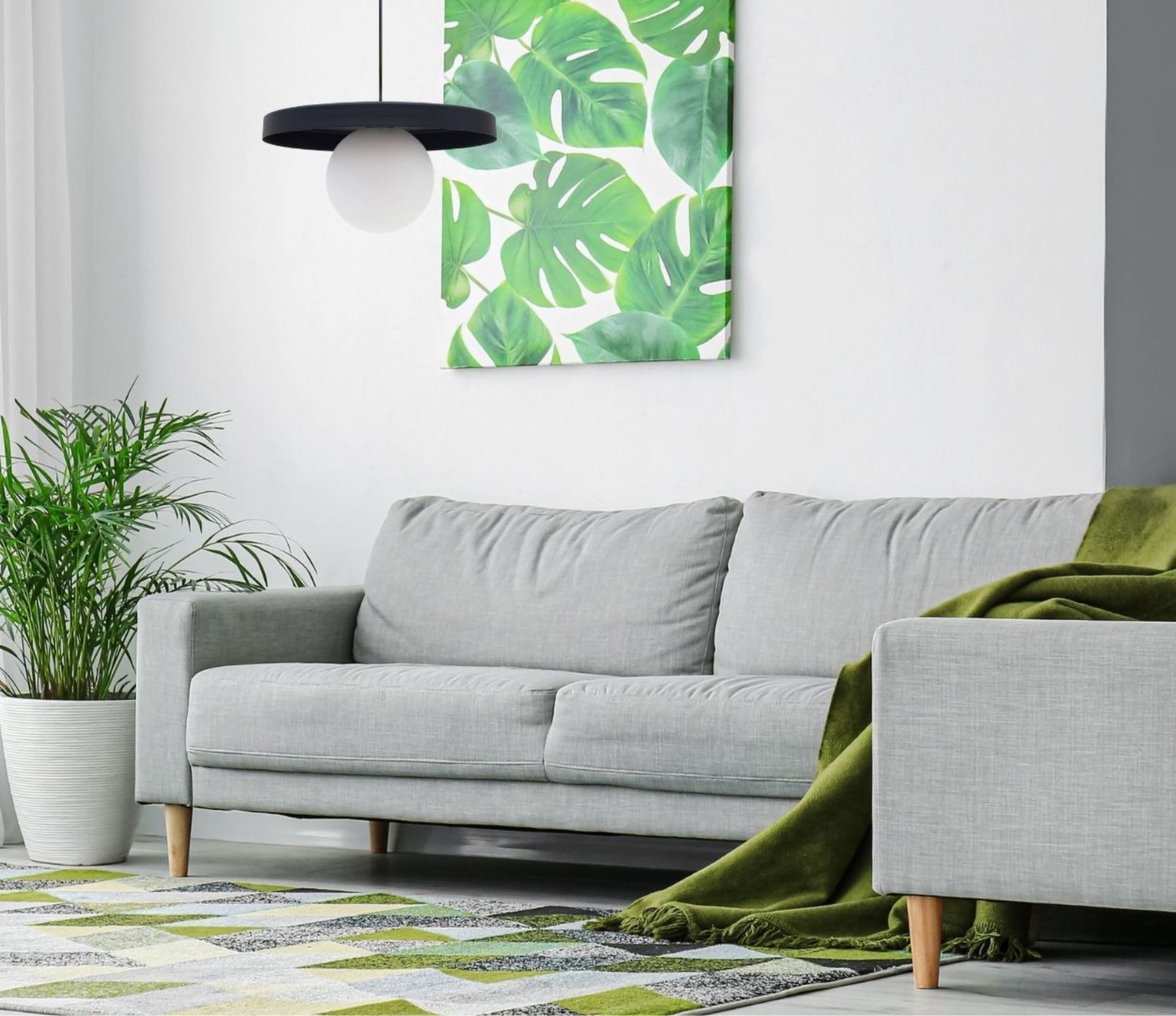 Dekoration für Zuhause, Couch, Kissen, Pflanze, Innenarchitektur