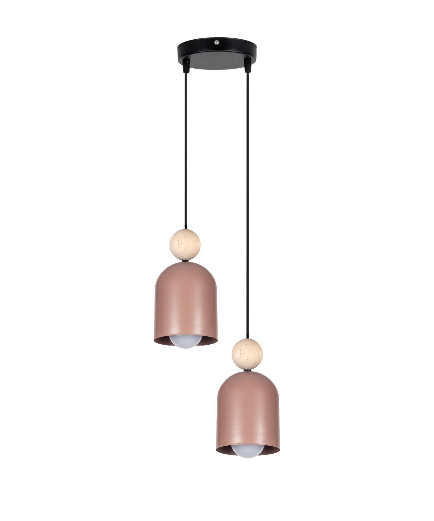 Runde Pendelleuchte Pink Metall Holz 2-flmg E27 Ø21 cm Lampe, Leuchte