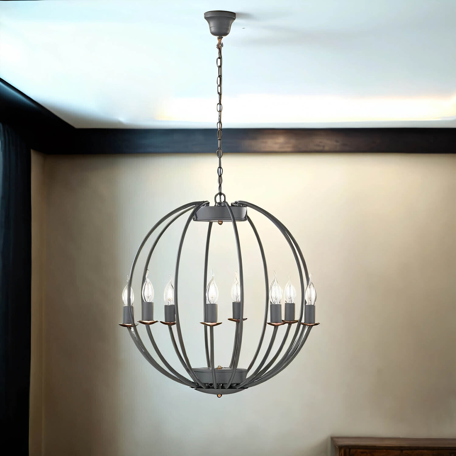 Kronleuchter Grau rund Ø 55 cm Metall 8x E14 Leuchter, Lampe