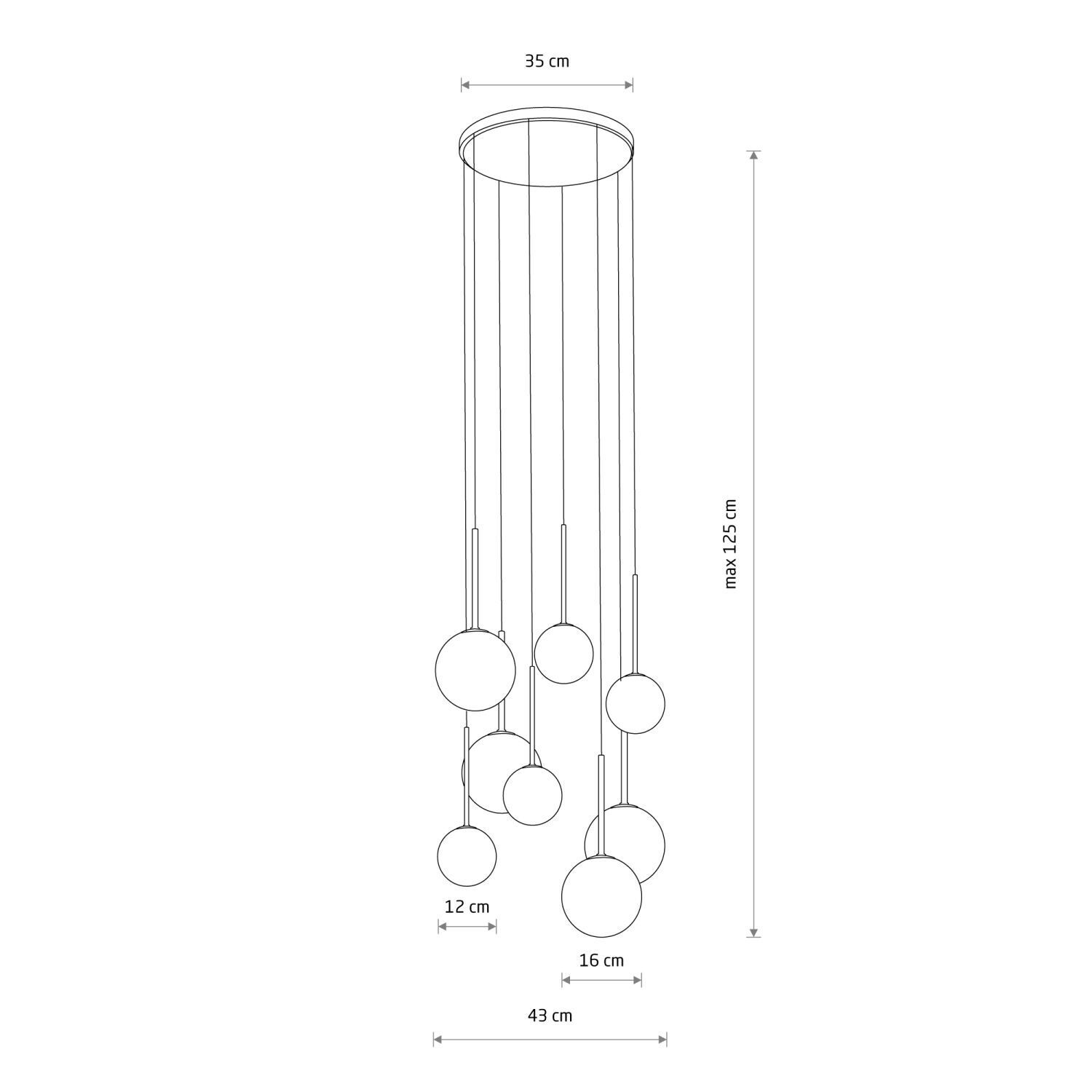 Hängelampe Kugelschirm Schwarz Weiß Gold 8x G9 Glas