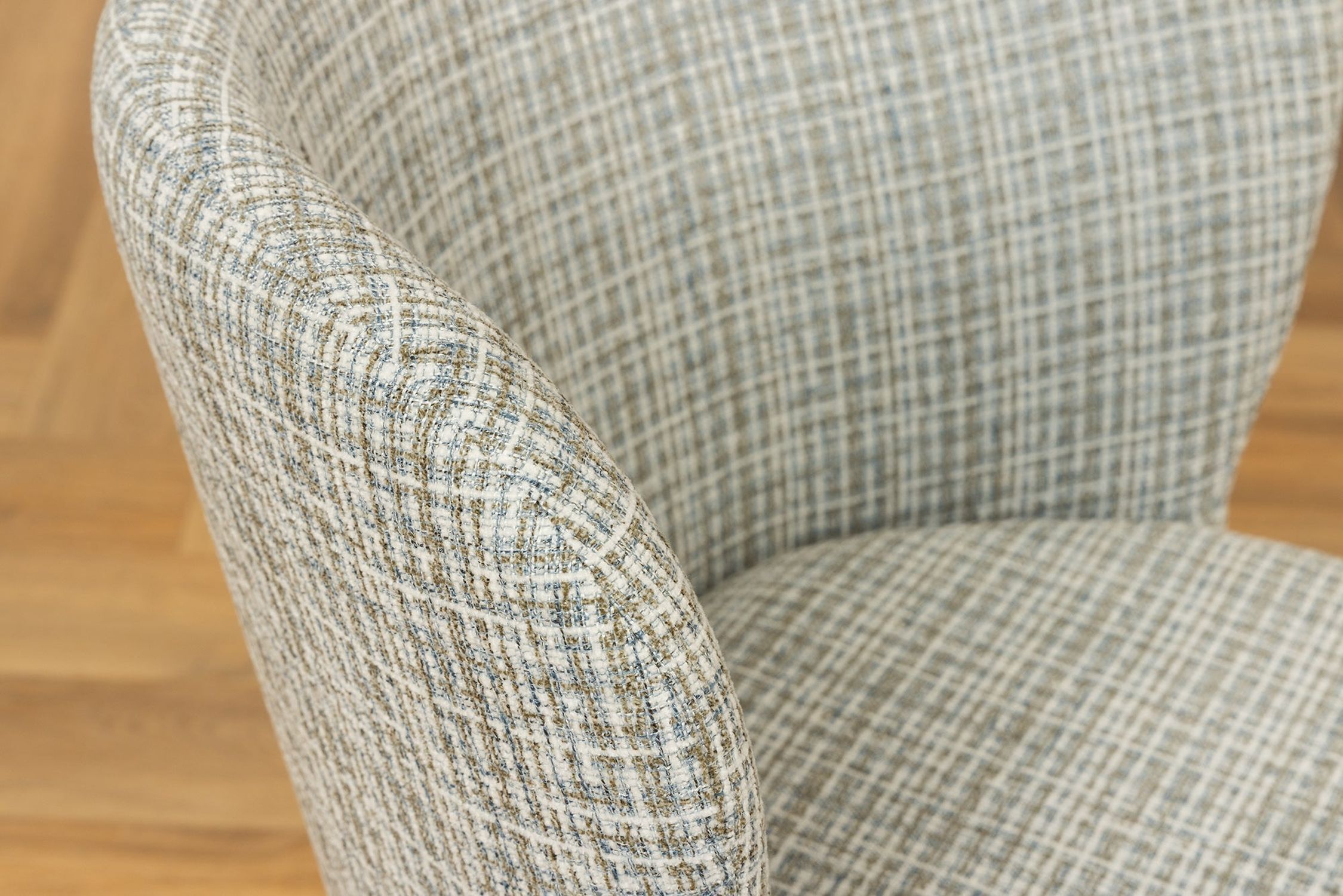 Esszimmerstuhl Weiß Blau kariert Bouclé Metall ohne Armlehne Moebel, Stuhl, Sessel