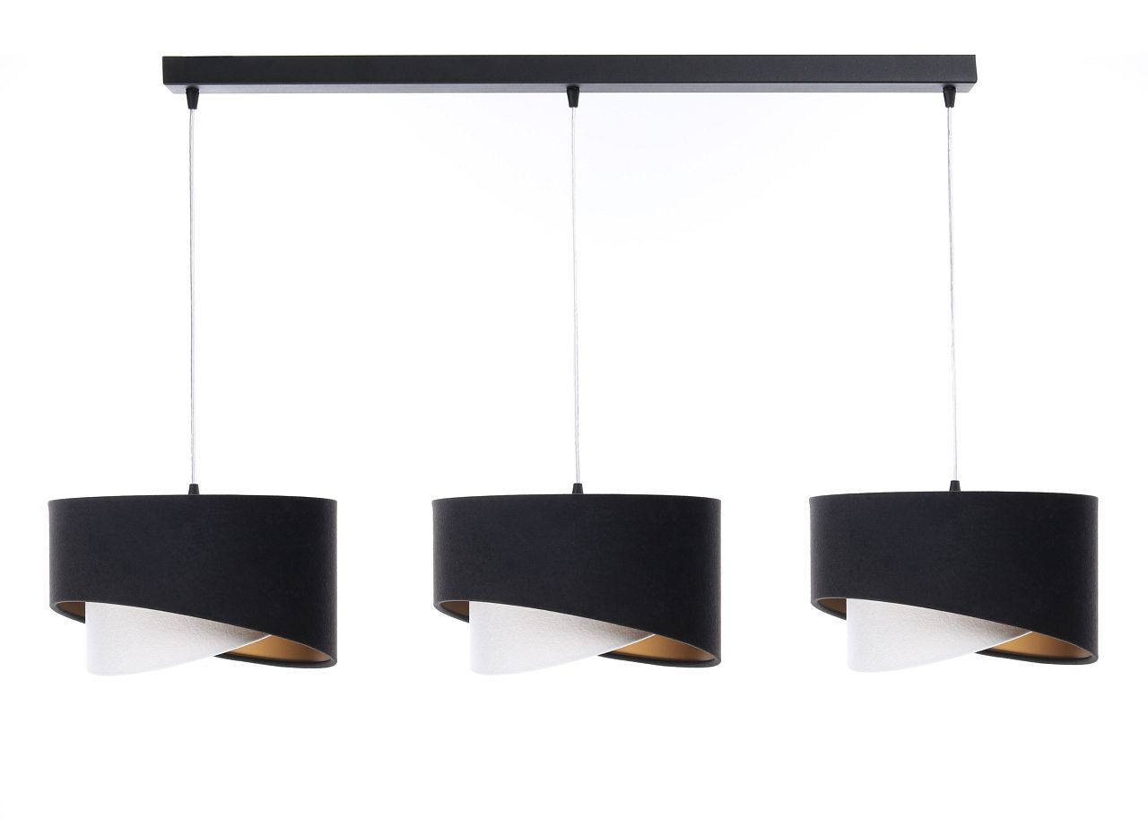 Hängelampe Schwarz Weiß Gold 3-flammig E27 Stoffschirm