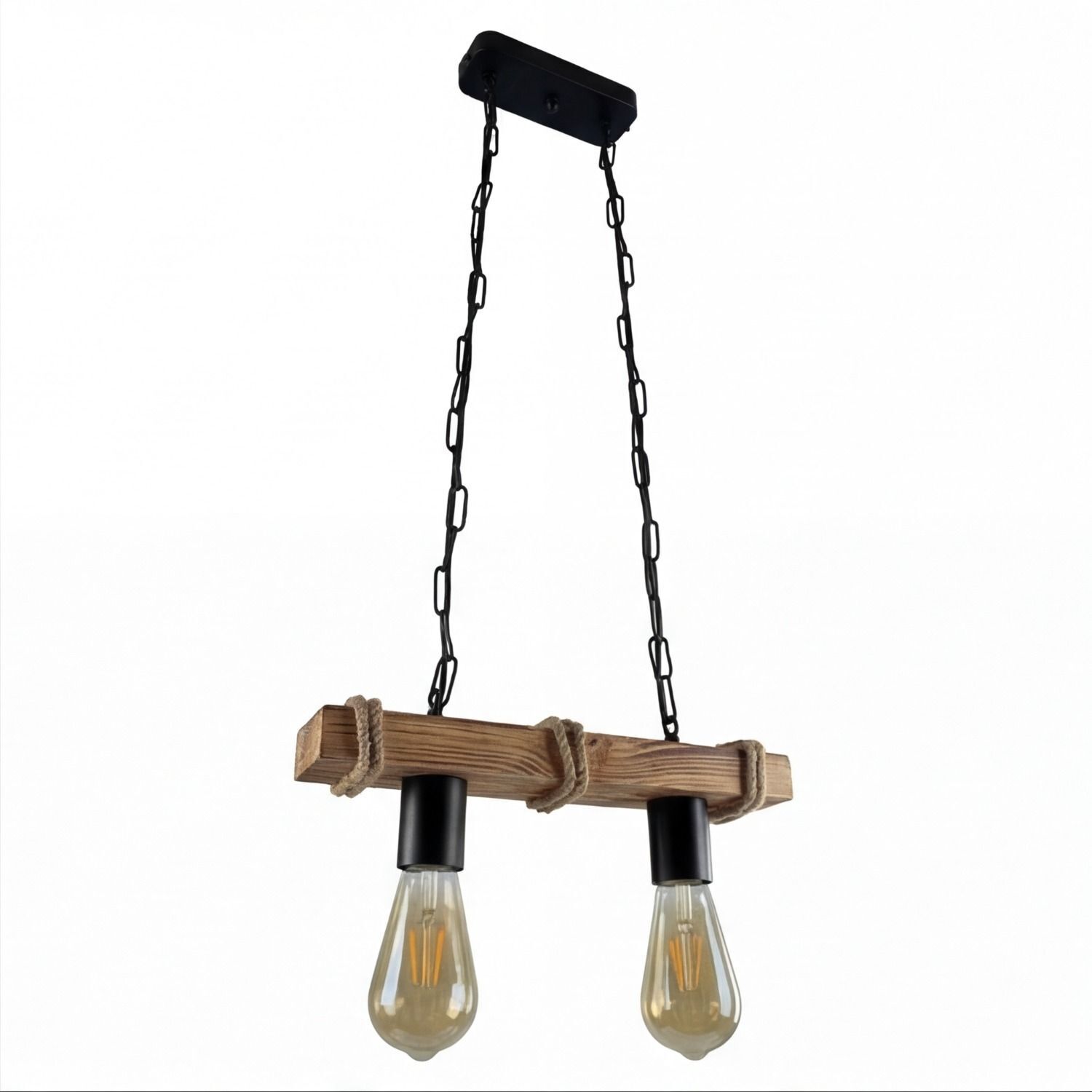 Hängeleuchte, Holz, Zweiflammig, Kettenspange, Edison-Glühbirnen