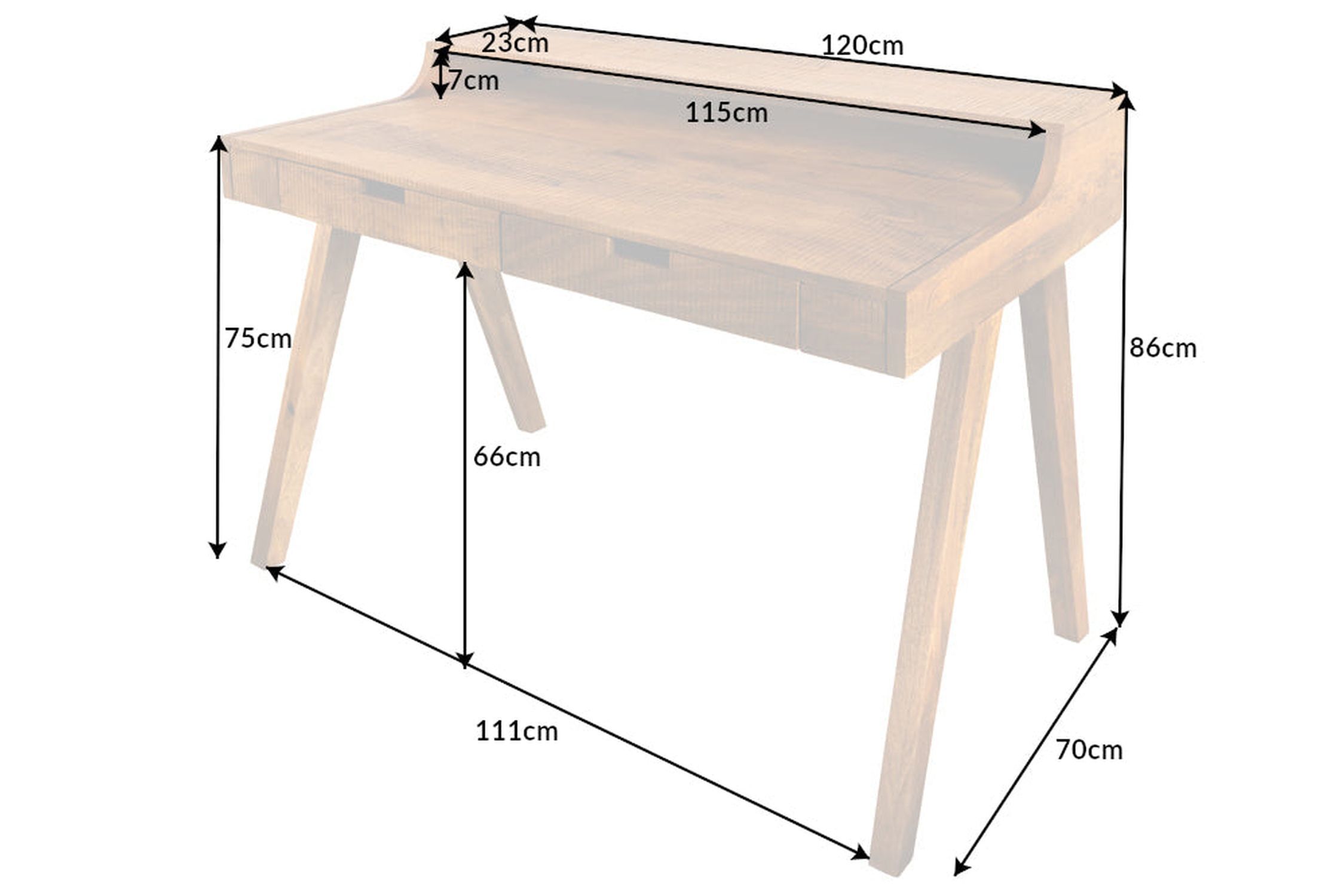 Schreibtisch mit Schublade Mango Holz in Natur 120x86 cm Moebel, Tabelle, Schreibtisch