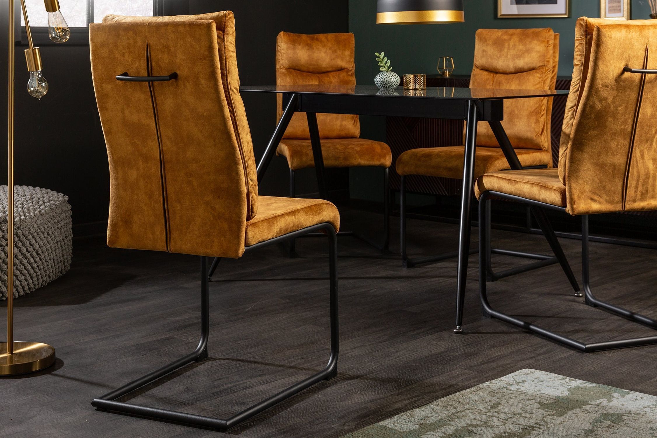 Schwingstuhl Samt Metall Gelb Schwarz ohne Armlehne Moebel, Stuhl, Tabelle, Drinnen, Innenarchitektur
