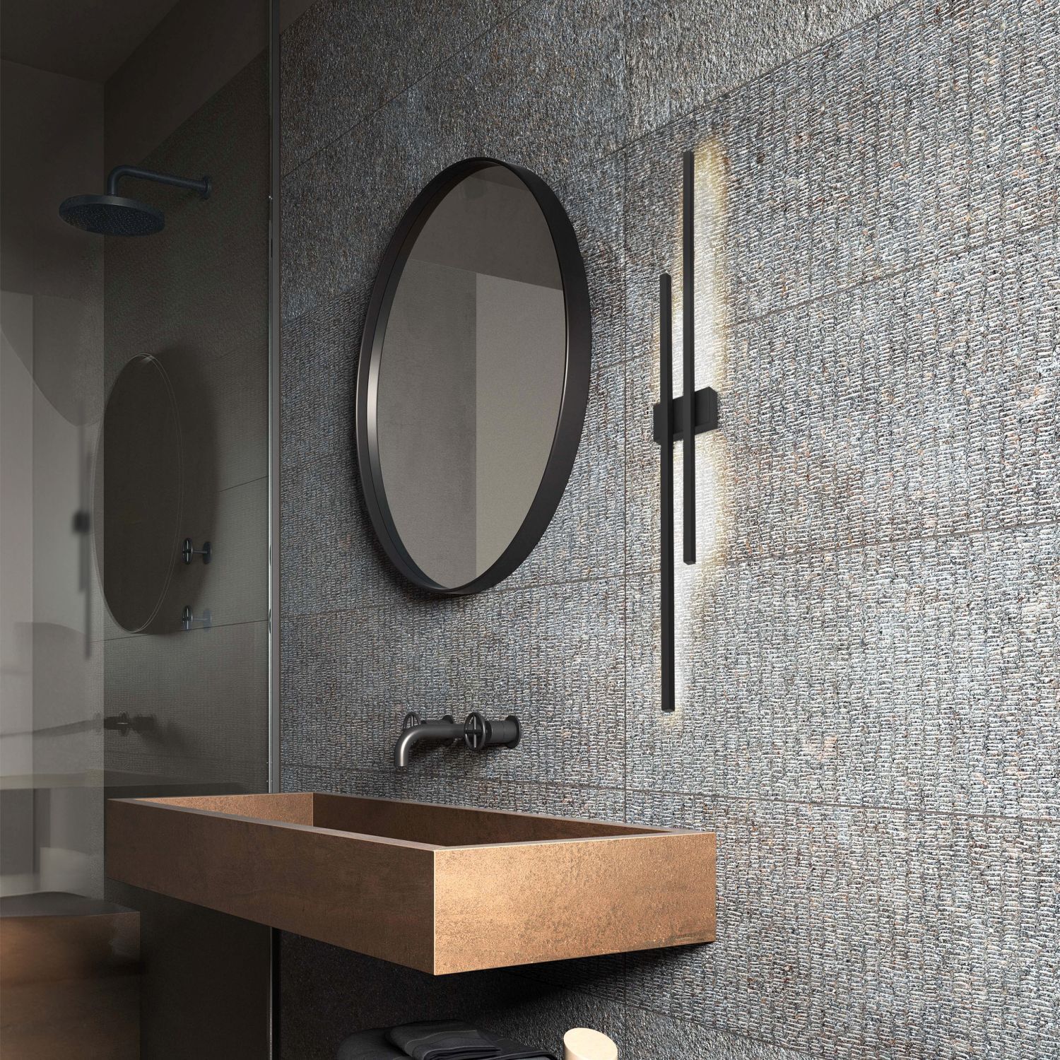 LED Wandleuchte Schwarz 90 cm hoch indirektes Licht 3000 K Sinken, Waschbeckenhahn, Becken, Zimmer, Duscharmatur