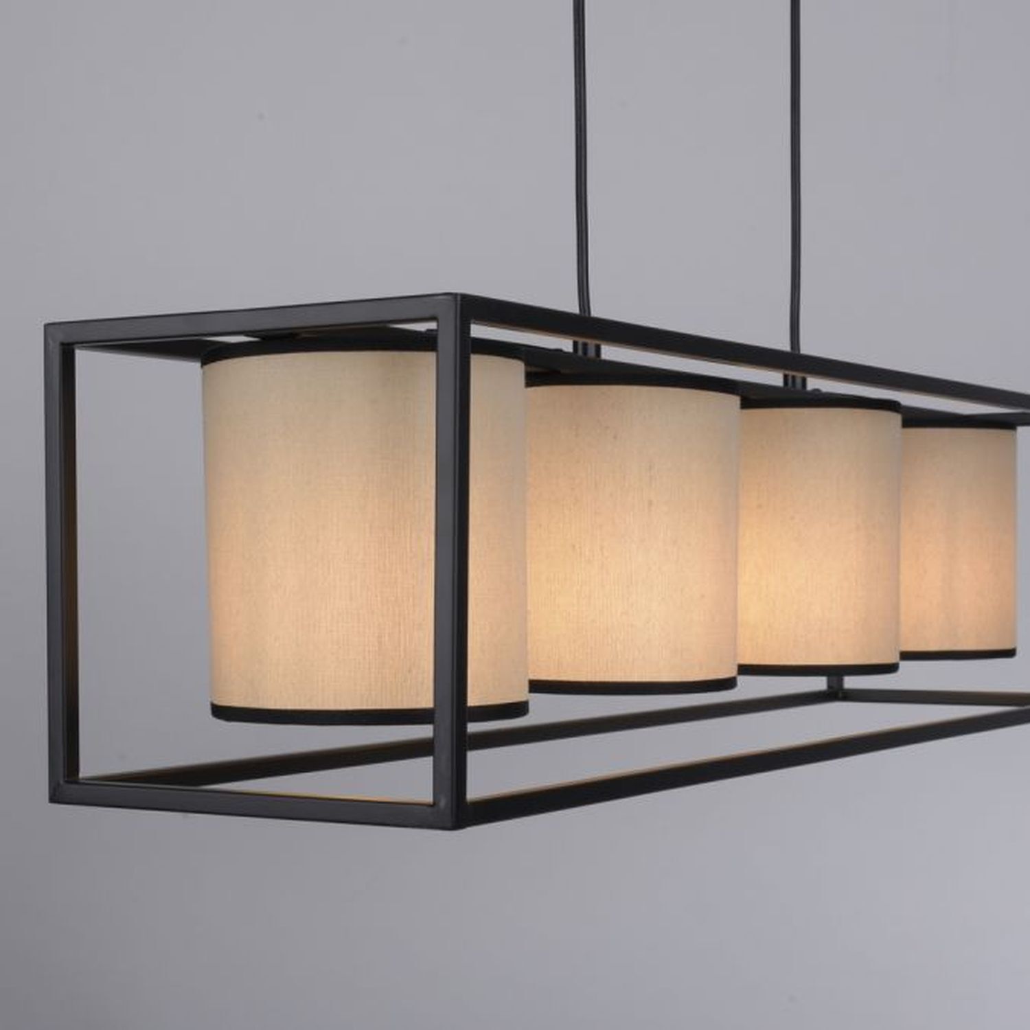 Pendelleuchte Stoff Metall Beige Schwarz E27 80 cm lang