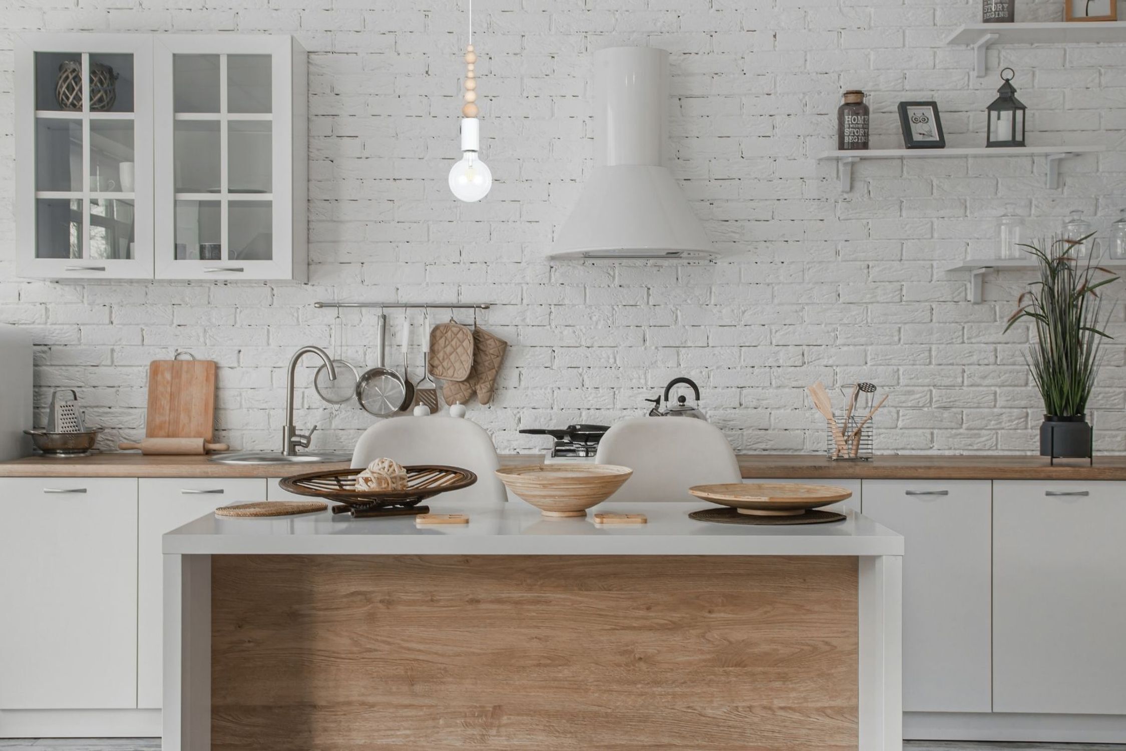 Hängelampe Holz Metall Weiß E27 Ø10 cm rund wohnlich Drinnen, Innenarchitektur, Küche, Spüle, Waschbeckenhahn