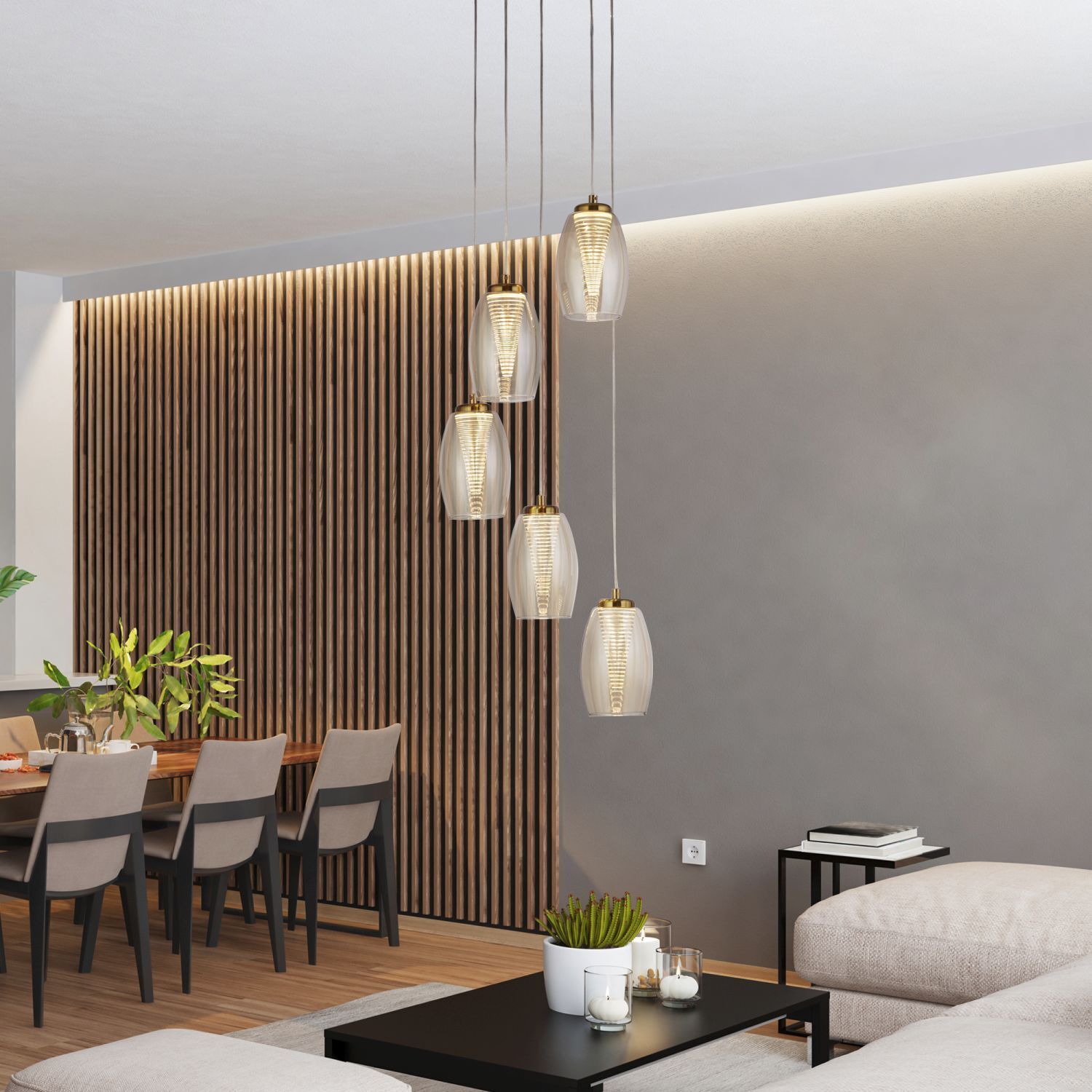 LED Hängeleuchte Ø 35 cm H: max. 1,5 m Bronze Creme 3000 K