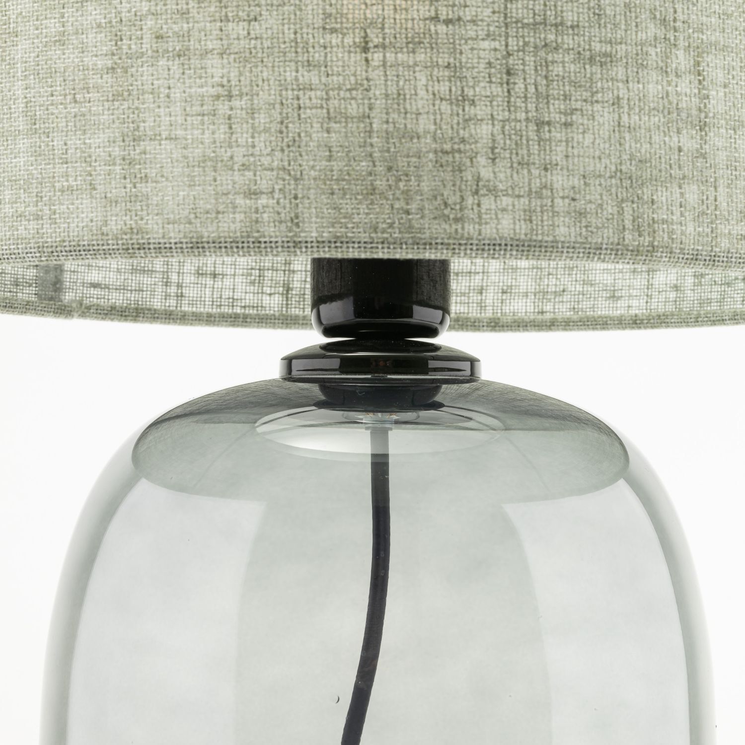 Tischleuchte Rauchglas Stoff E27 H: 48 cm Ø 30 cm Grau Grün