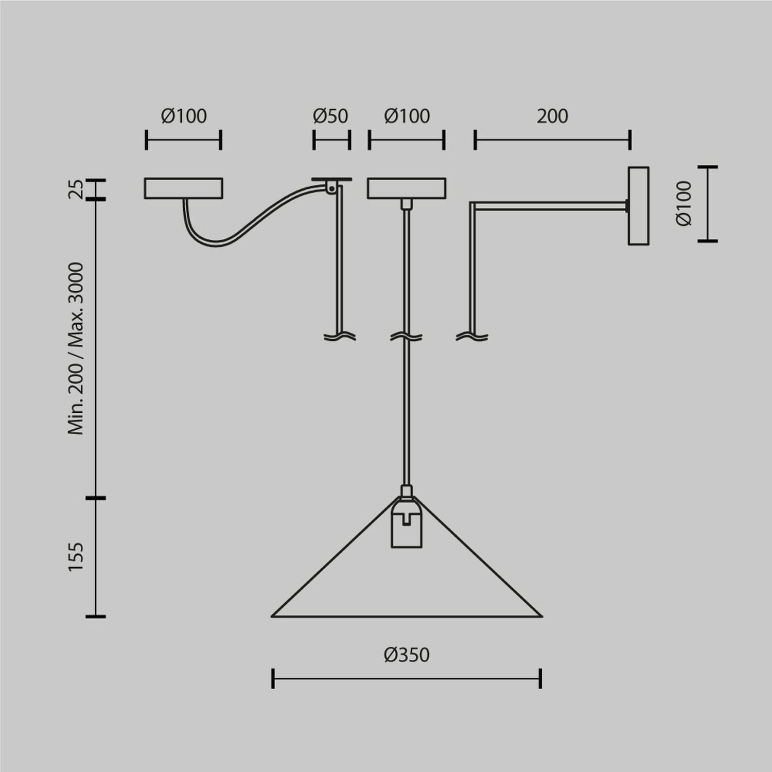 Hängeleuchte Metall Ø 35 cm rund H: max. 318 cm Schwarz