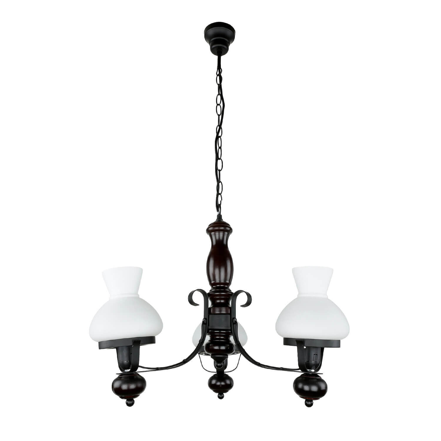 Echt-Holz Kronleuchter Metall Glas 3-flmg Landhaus Leuchter, Lampe