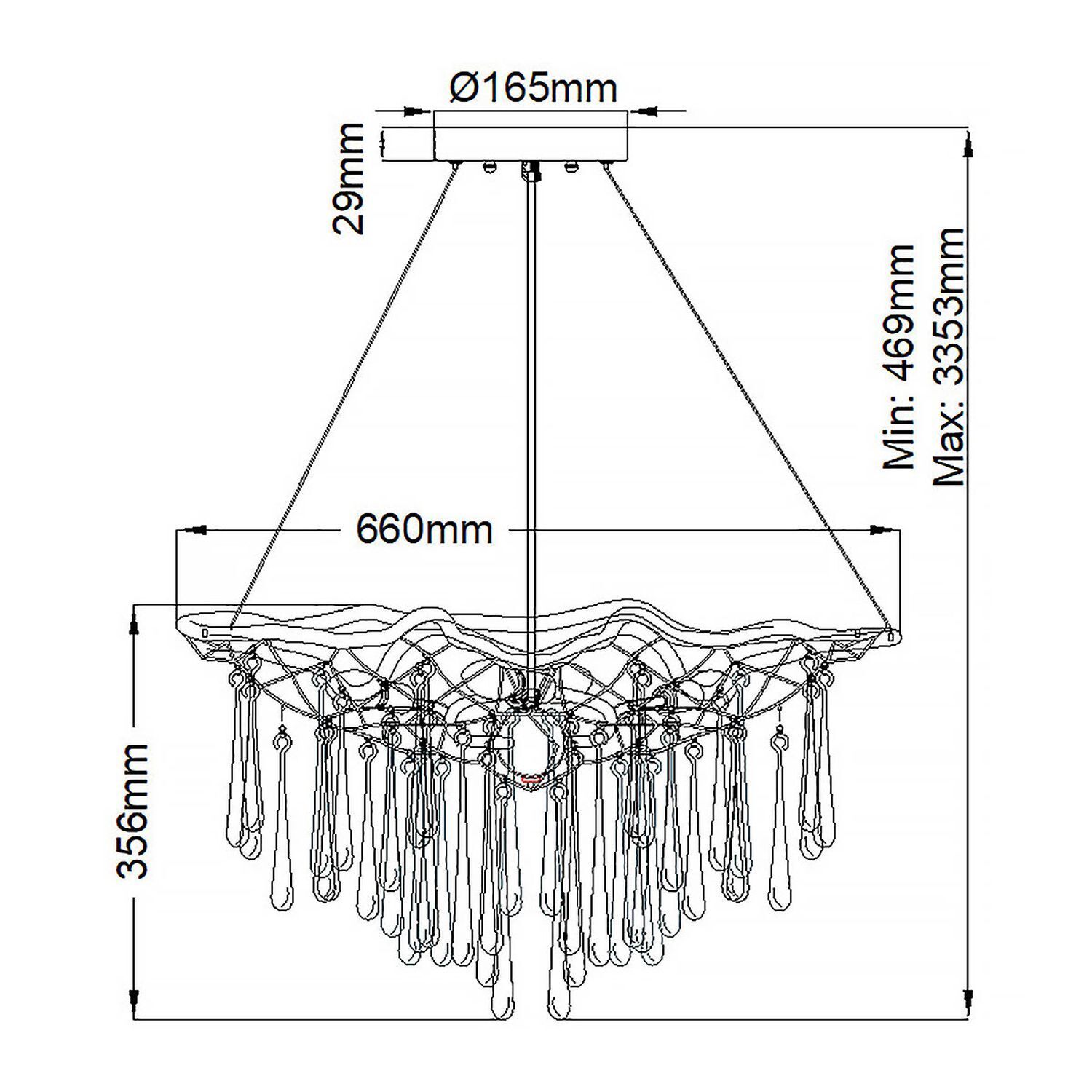 Hängelampe Gold brüniert B:66 cm aus Metall Kristall 4x E14