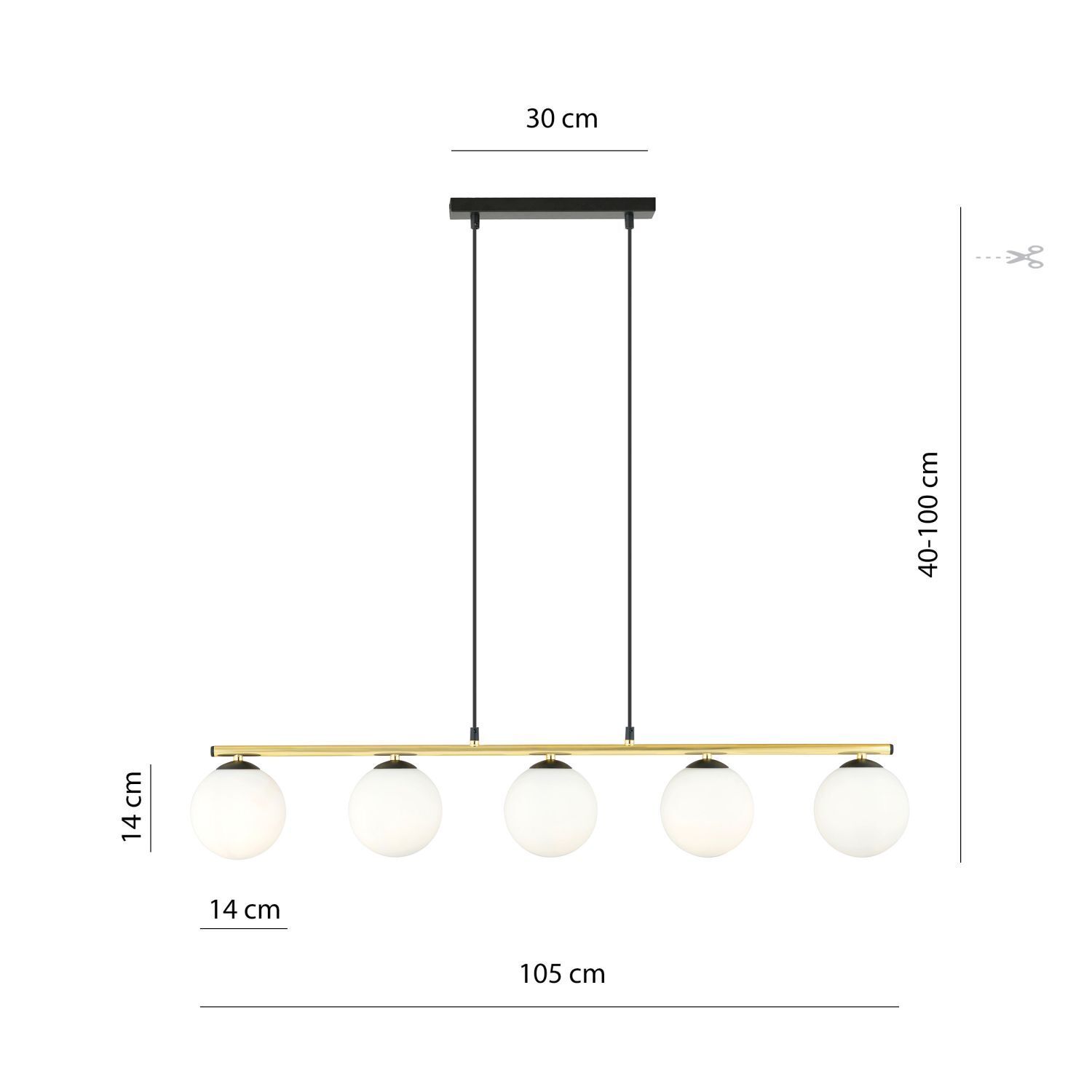 Pendelleuchte Schwarz Weiß Gold E14 Glas Metall 105 cm lang