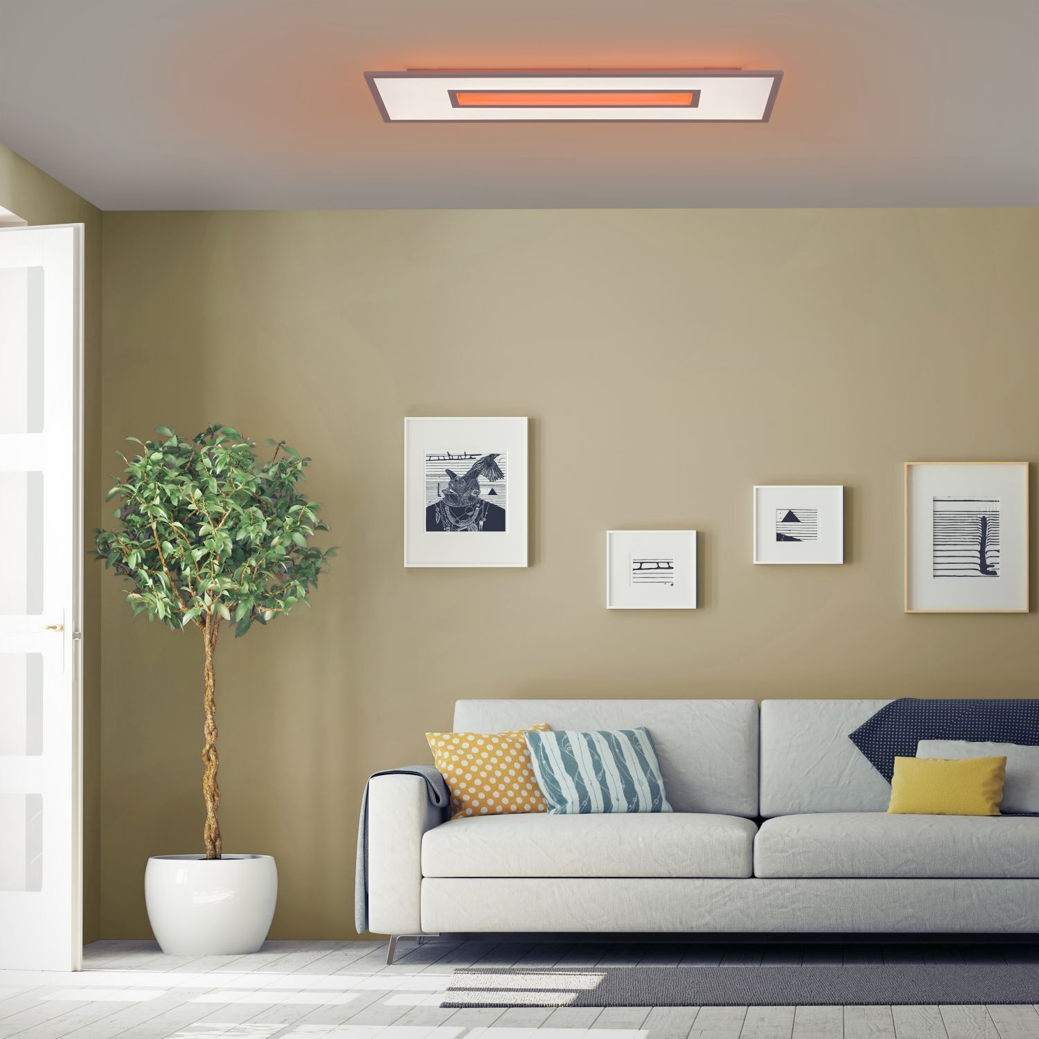 LED Deckenlampe Weiß RGB Licht dimmbar 2700-5000 K 34 W Wohnzimmer, Pflanze, Couch, Dekoration für Zuhause, Deckenleuchte