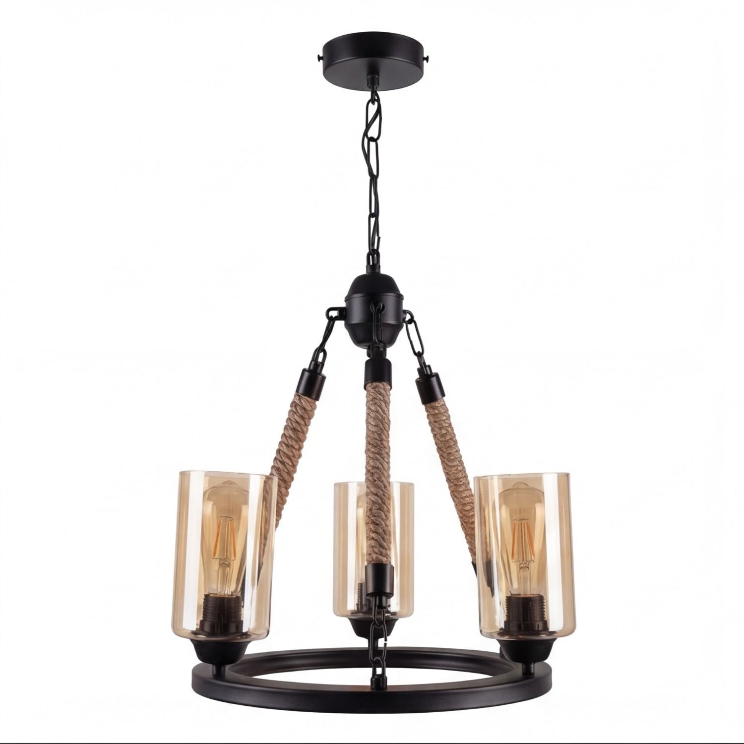 Hängelampe, Lampenschirm, Vierkerne Leuchter, Rope-Design, Edison Glühbirnen