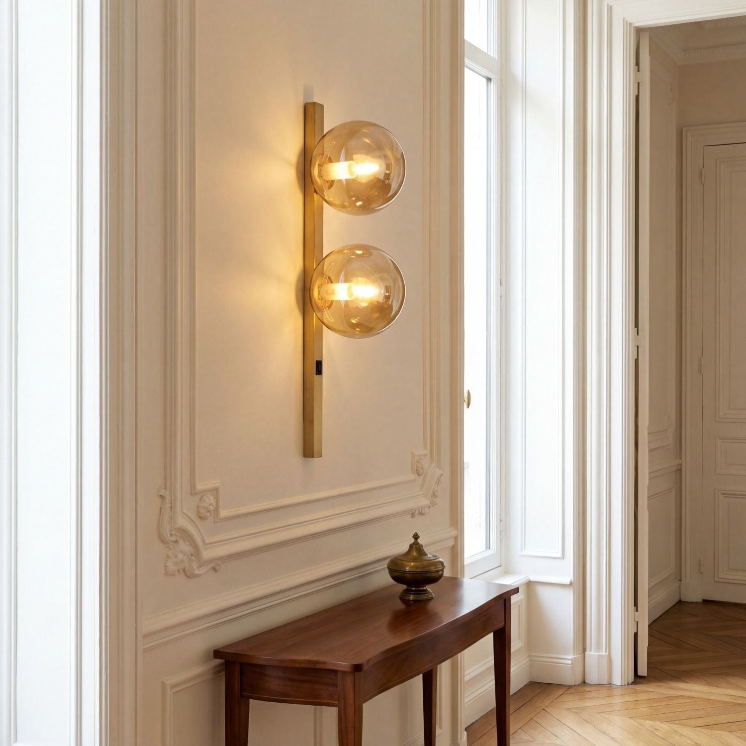 Wandlampe Bernstein Glas Schalter Gold E14 60 cm 2-flmg Wandlampe, Glaskugel, goldene Lampe, Hintergrundbeleuchtung, Wanddekoration