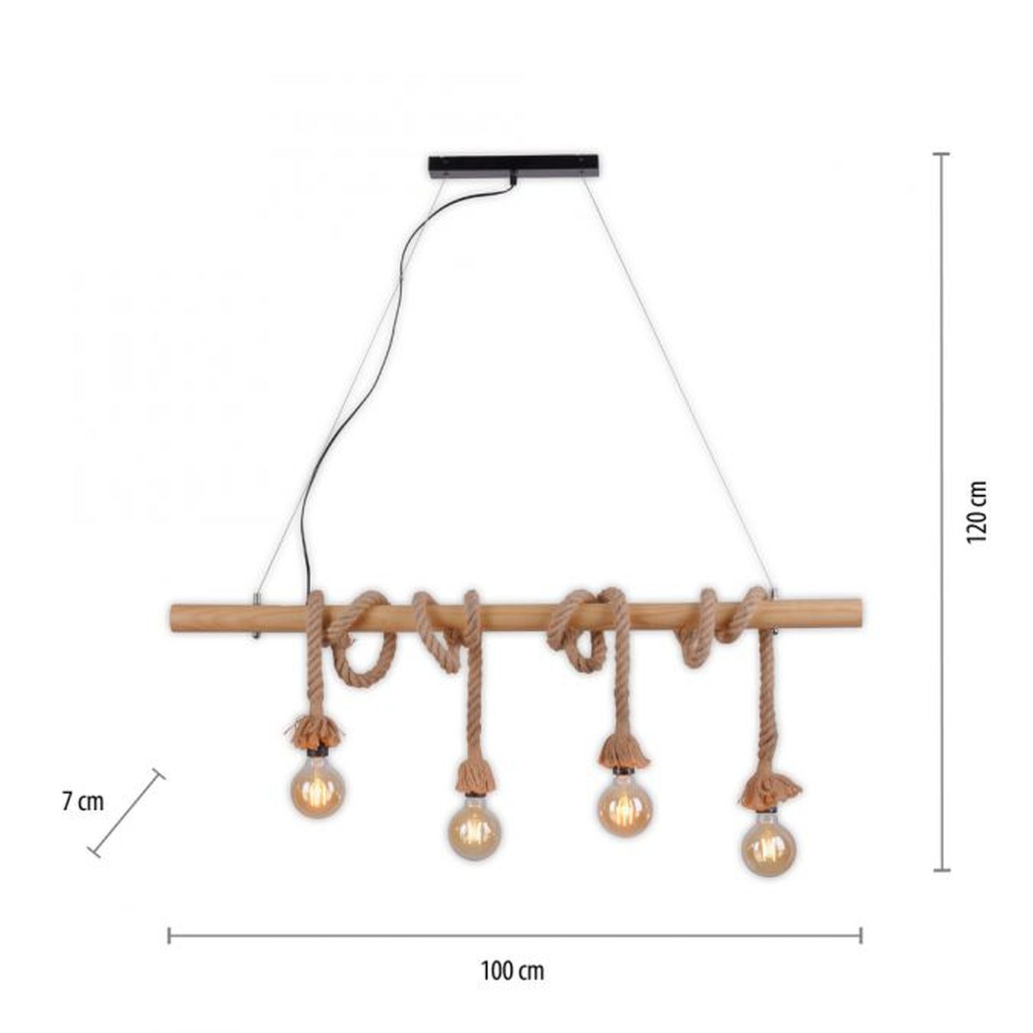 Vintage Pendelleuchte Holzbalken Tau Seil E27 100 cm Zubehor, Ohrring, Schmuck, Kronleuchter, Lampe