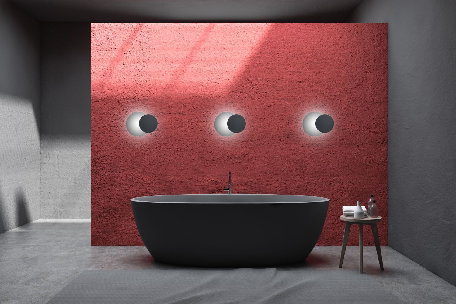 Wandleuchte Schwarz rund G9 indirekte Beleuchtung Baden, Wanne, Innenarchitektur, Badewanne, Mauer