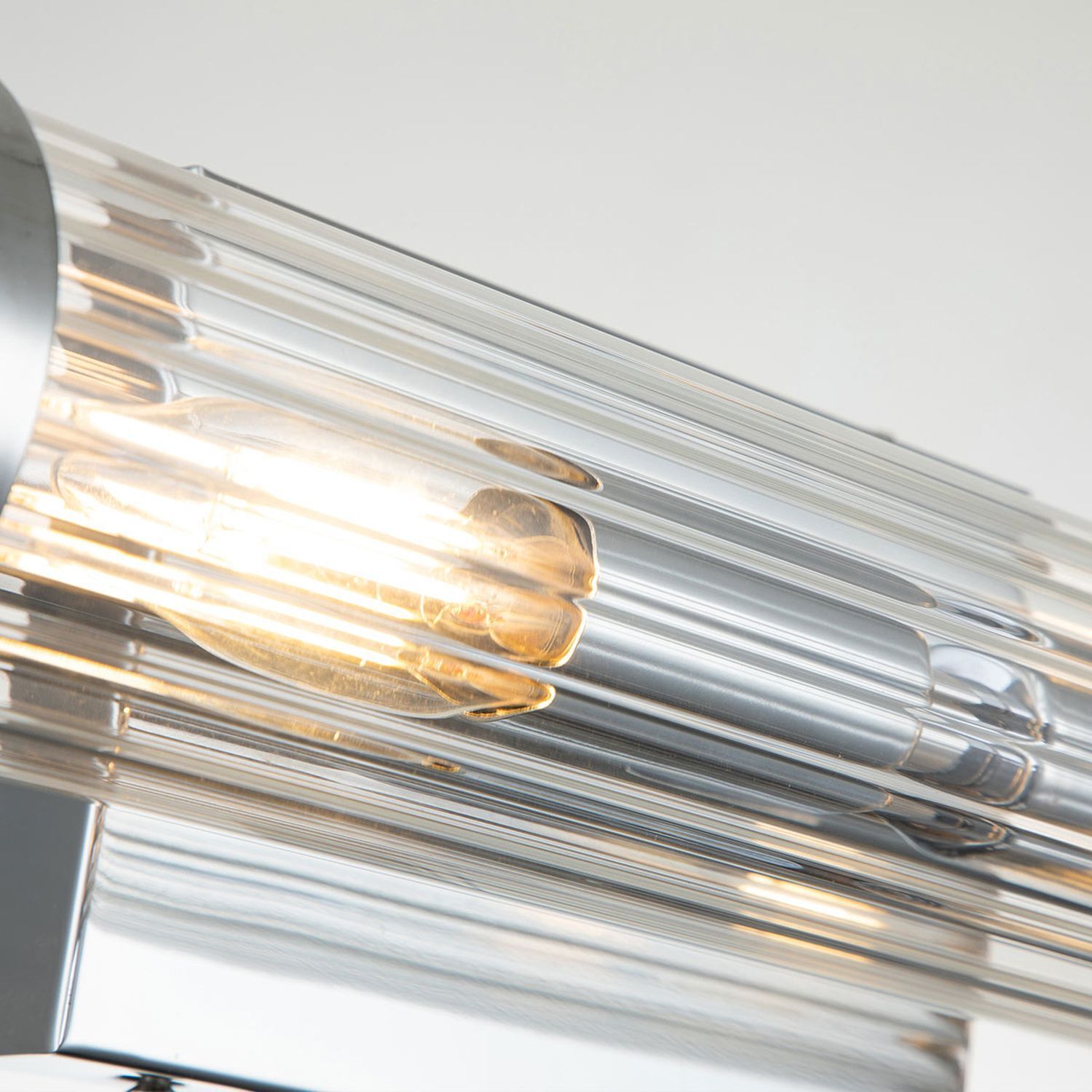 Badlampe Wand Glas Metall E14 IP44 B: 40,7 cm Chrom poliert Glühbirne, Klar, Stromkabel, Metall, Vintage-Lampe