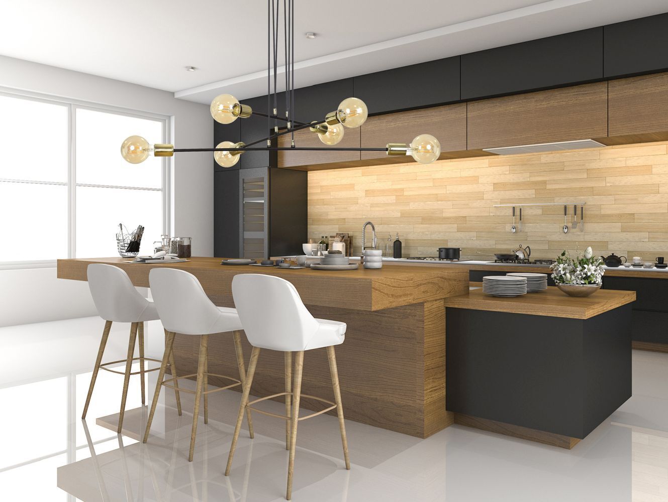 Hängelampe verstellbar Schwarz Retro 6x E27 Metall Drinnen, Innenarchitektur, Küche, Kücheninsel, Esstisch