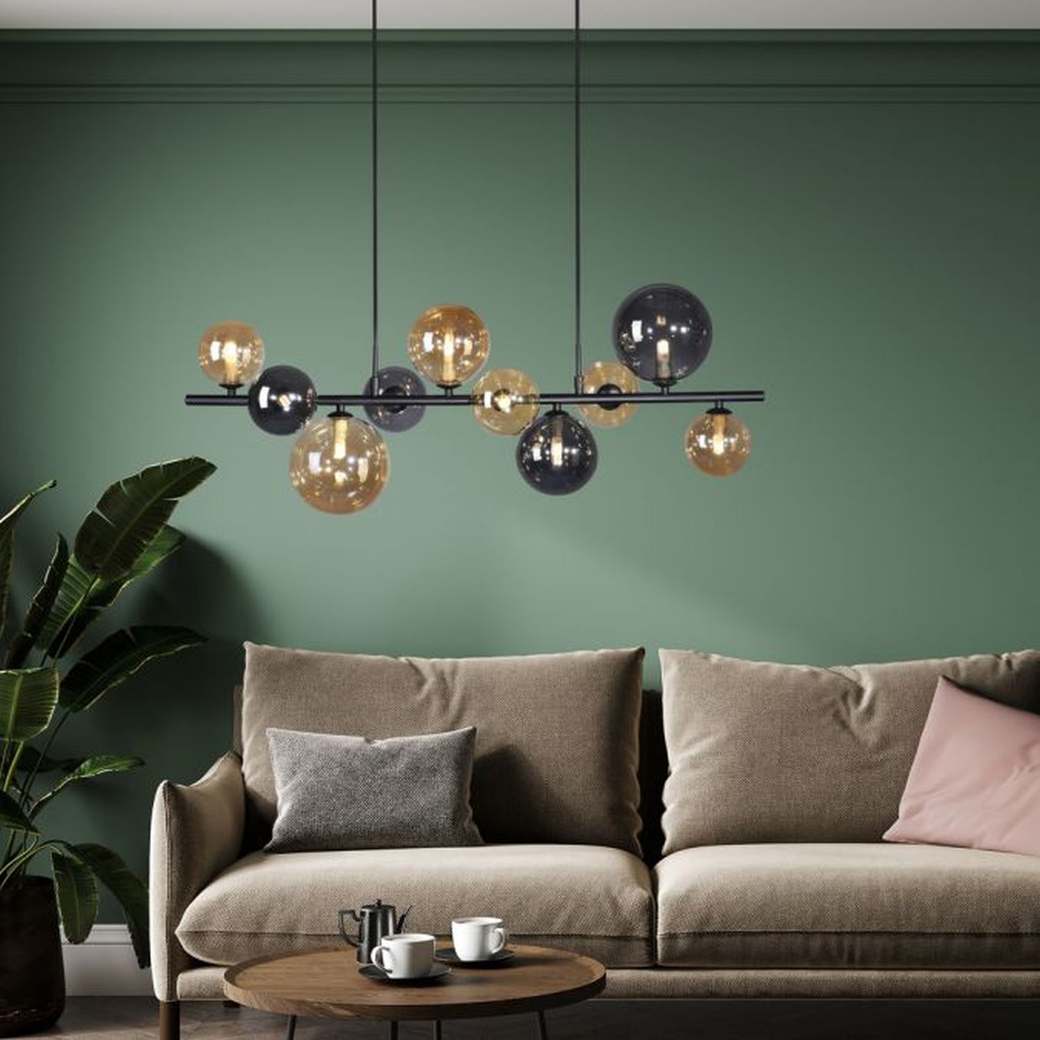 Wohnzimmer, Kronleuchter, Lampe, Couch, Dekoration für Zuhause