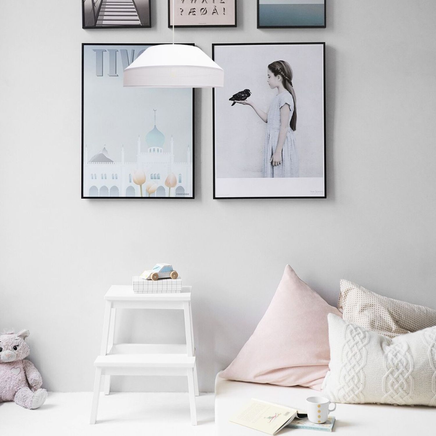 Weiße Hängeleuchte blendarm Stoff wohnlich B:45 cm E27 Dekoration für Zuhause, Kissen, Kunst, Malerei