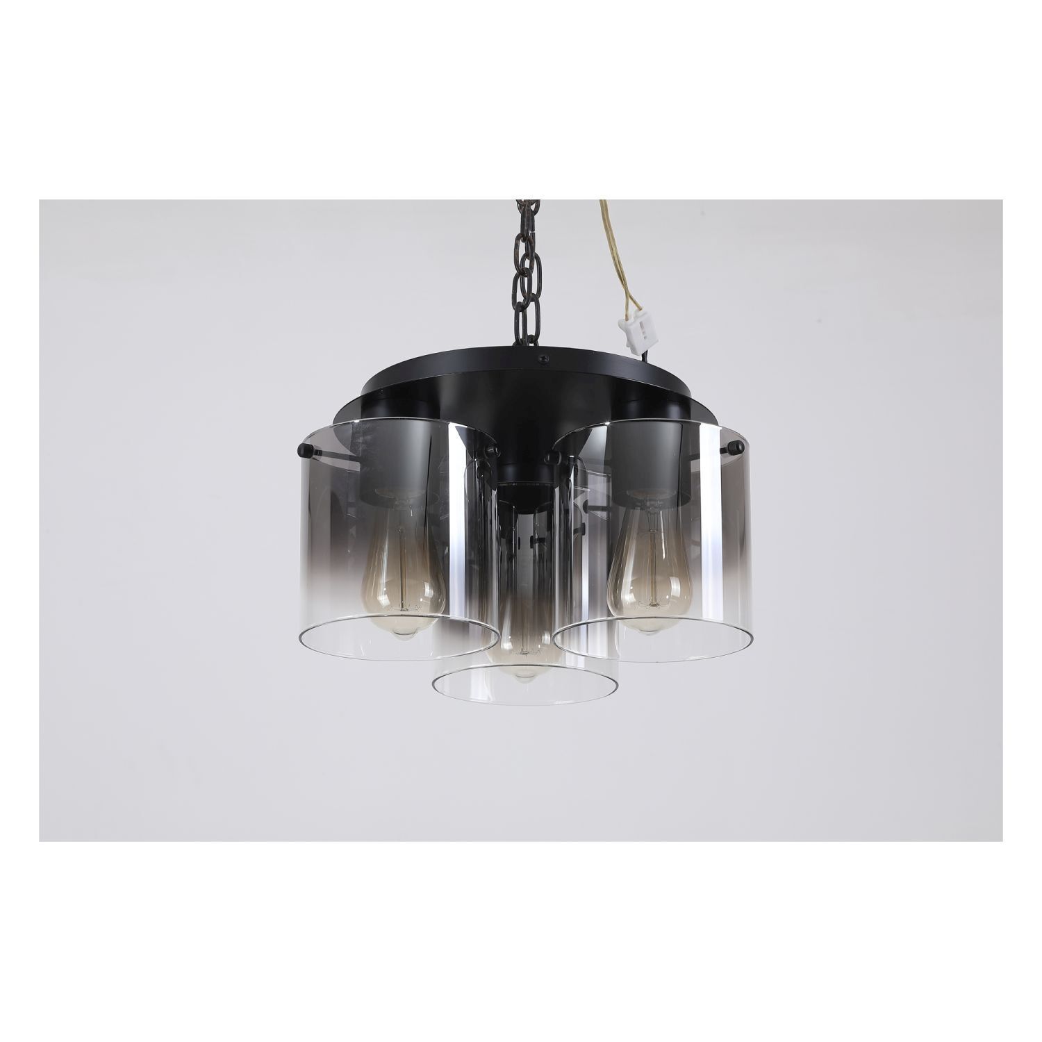 Deckenlampe Glas Metall in Schwarz Rauchgrau 3-flammig