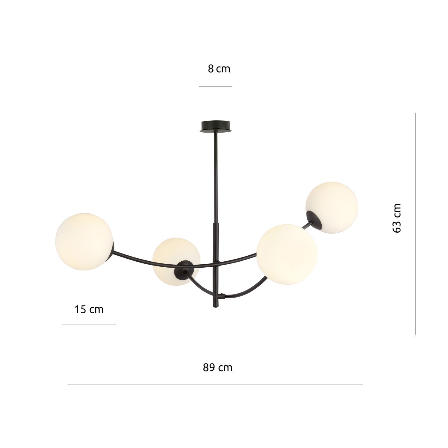Deckenlampe Schwarz Weiß L: 89 cm schwenkbar E14 4-flammig