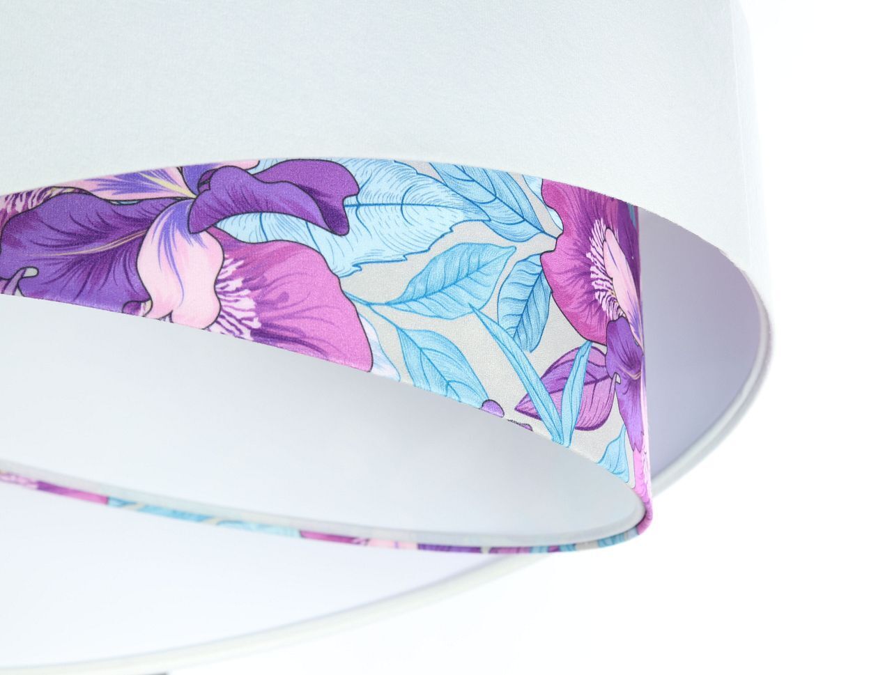 Pendelleuchte Weiß Lila Blumen Print E27 rund Ø 50 cm Stoff