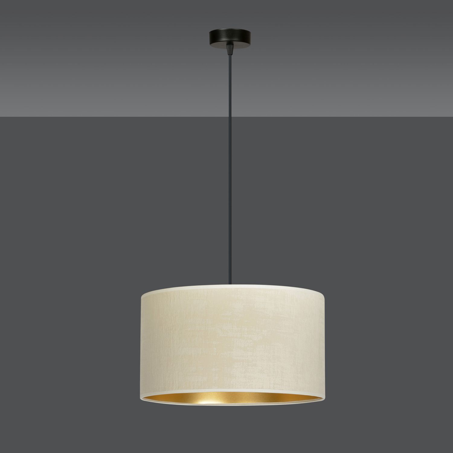 Hängelampe Stoff Ø 35 cm rund Weiß Gold Schwarz E27